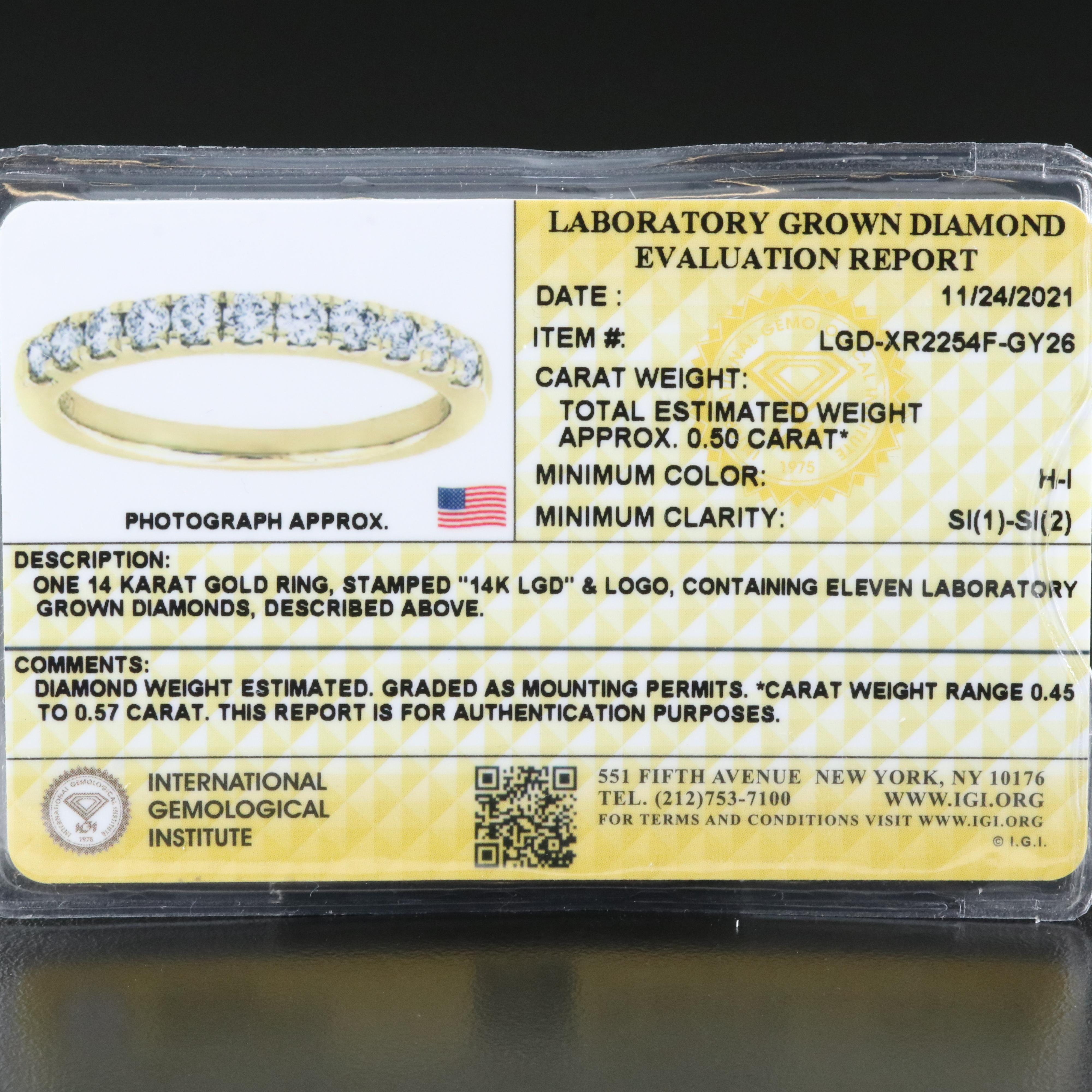 14K 0.50 CT Lab Grown Diamond Ring with IGI Online Report