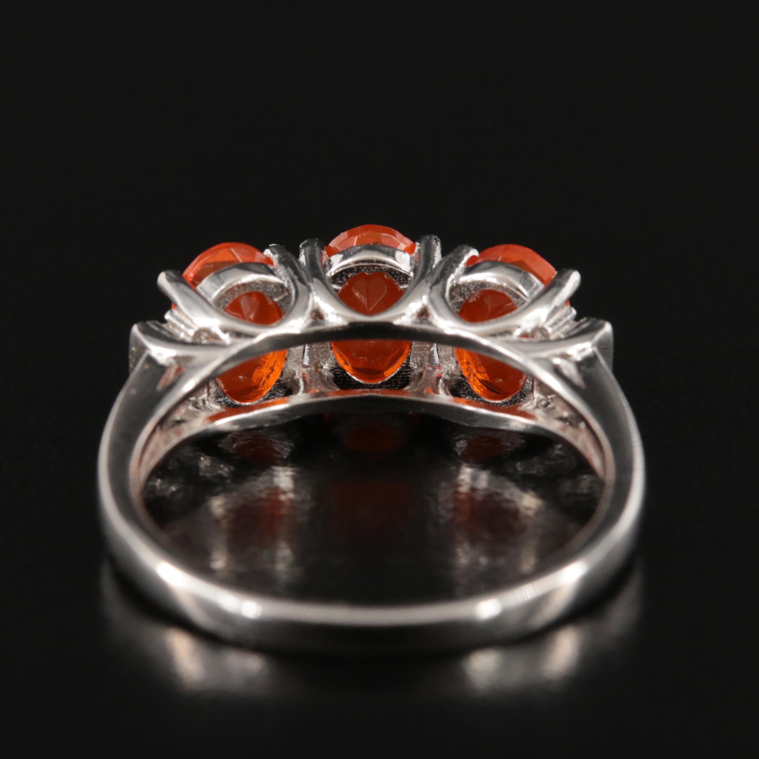 Sterling Fire Opal and Cubic Zirconia Ring
