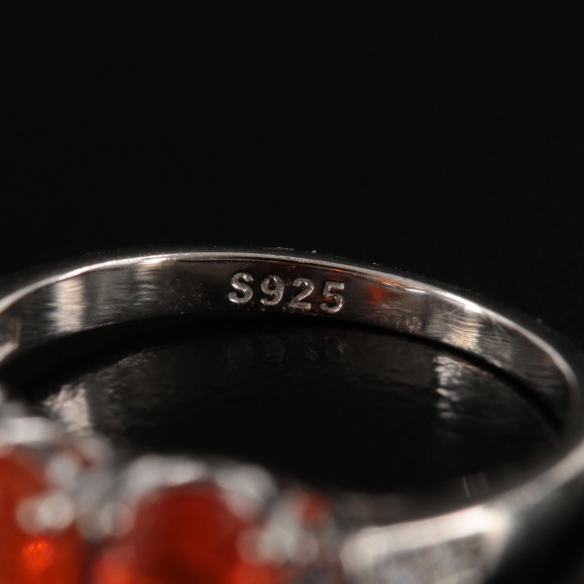 Sterling Fire Opal and Cubic Zirconia Ring