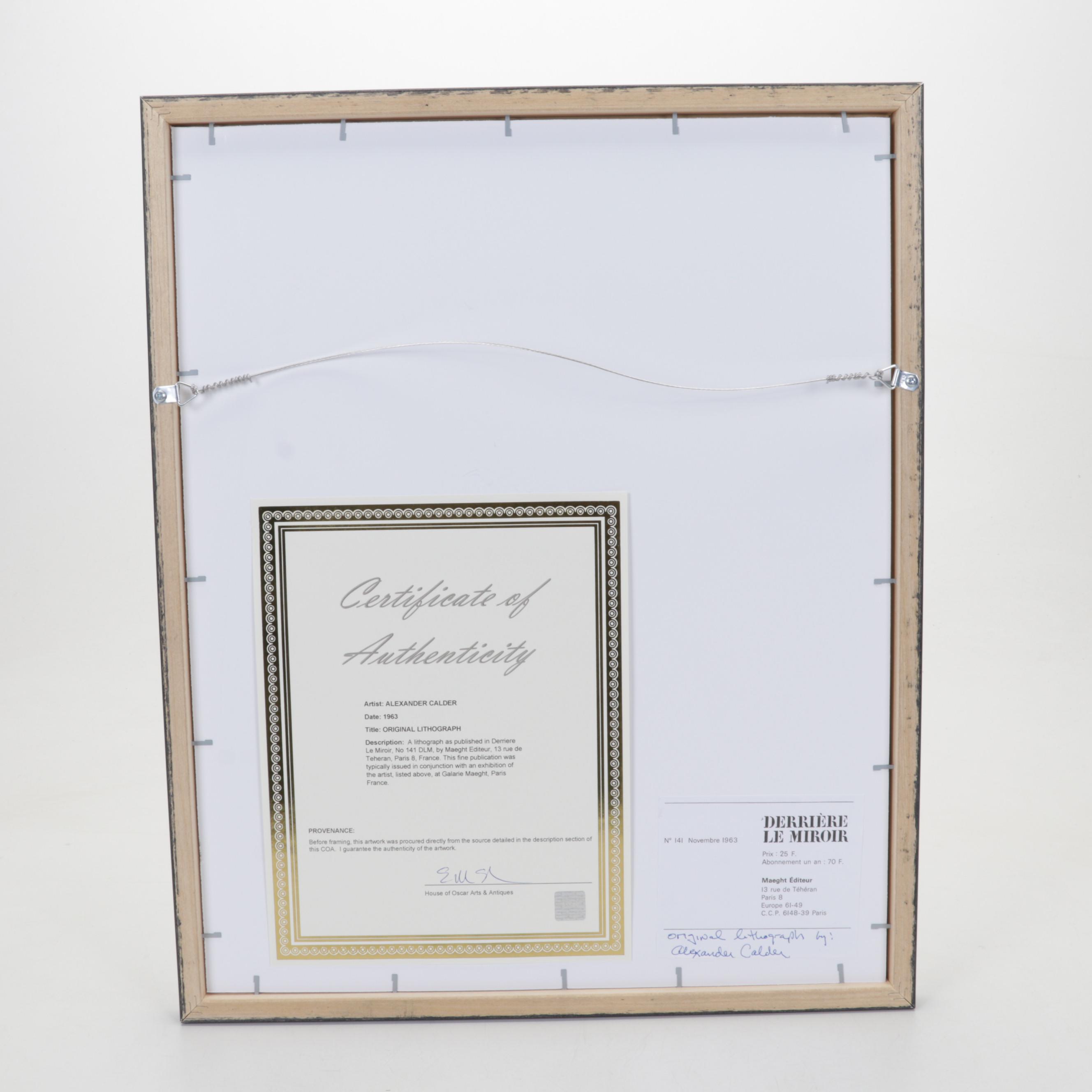 Alexander Calder Color Lithograph for "Derrière le Miroir," 1963