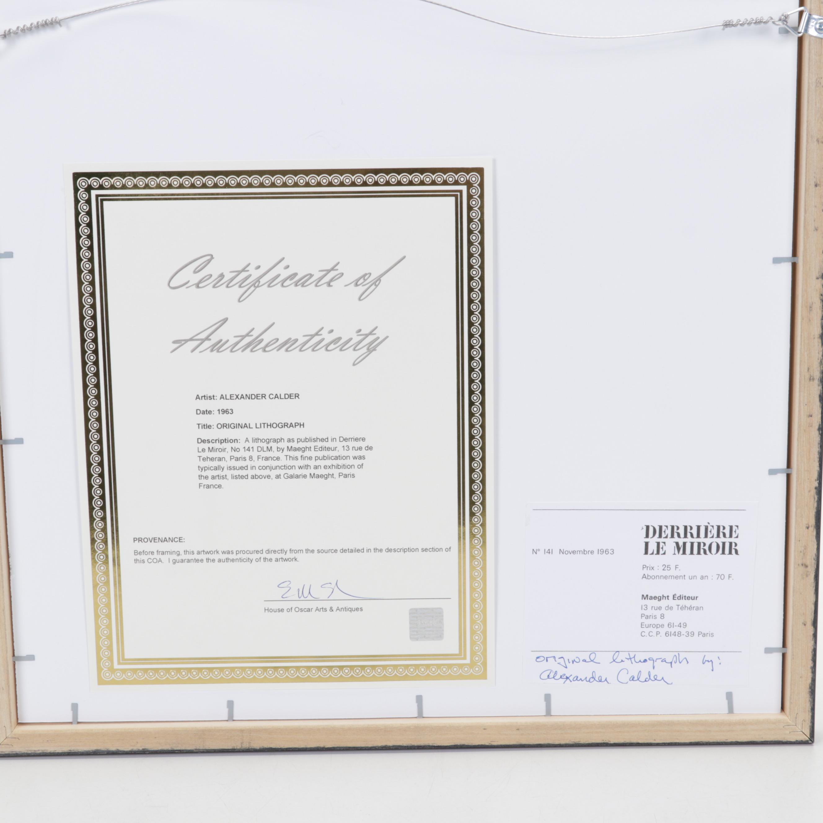 Alexander Calder Color Lithograph for "Derrière le Miroir," 1963