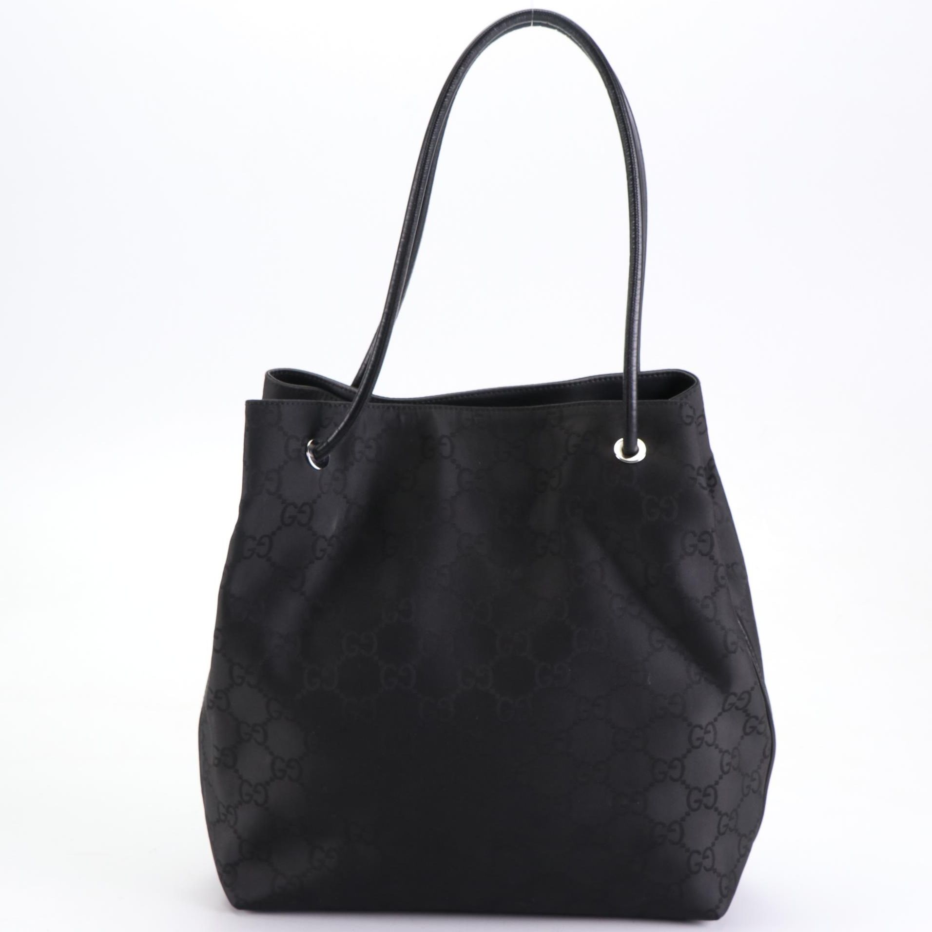 Gucci Gifford Tote Bag in Black GG Nylon Jacquard with Leather Handles