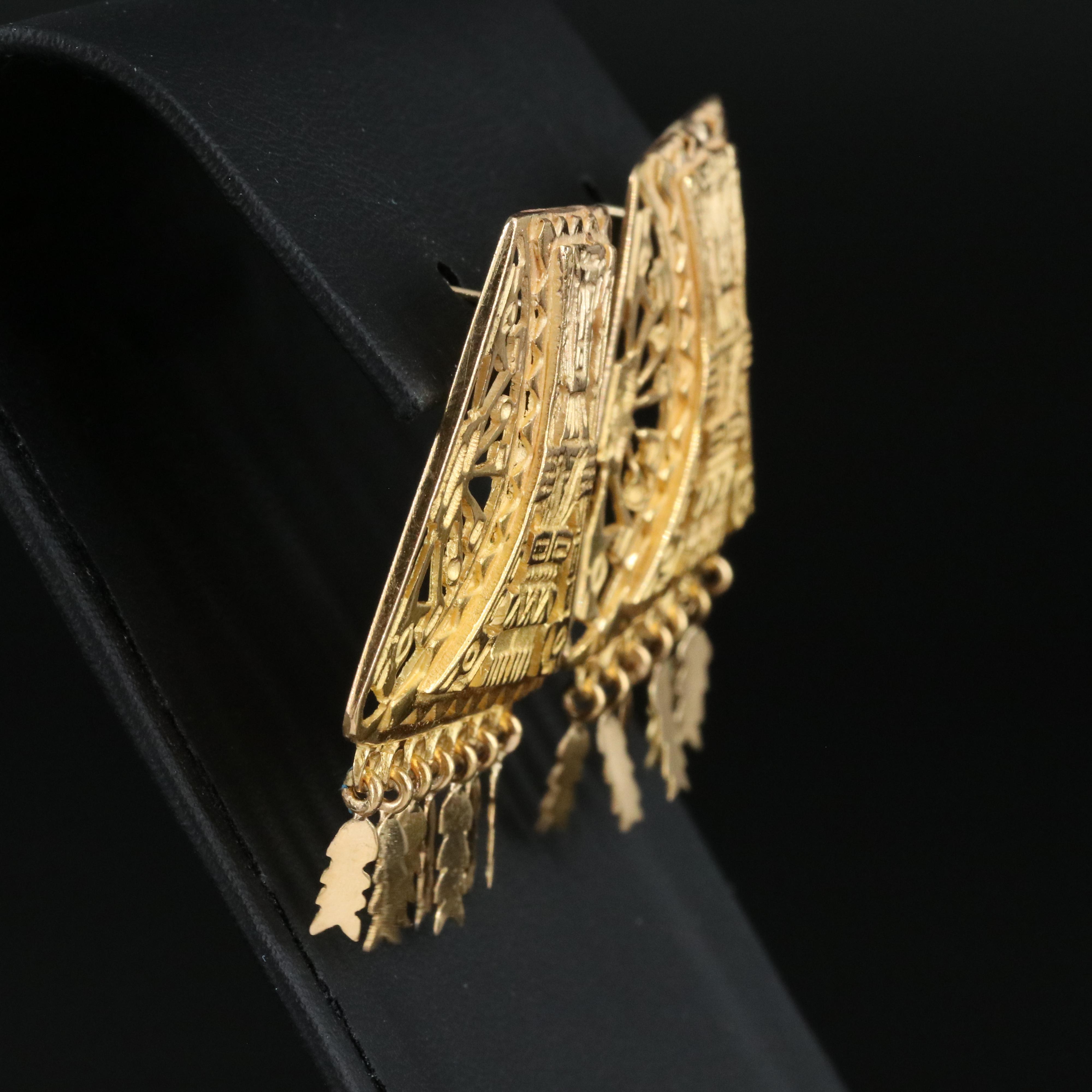 Mesoamerican 18K Inca Inti Sun God Trapezoid Earrings