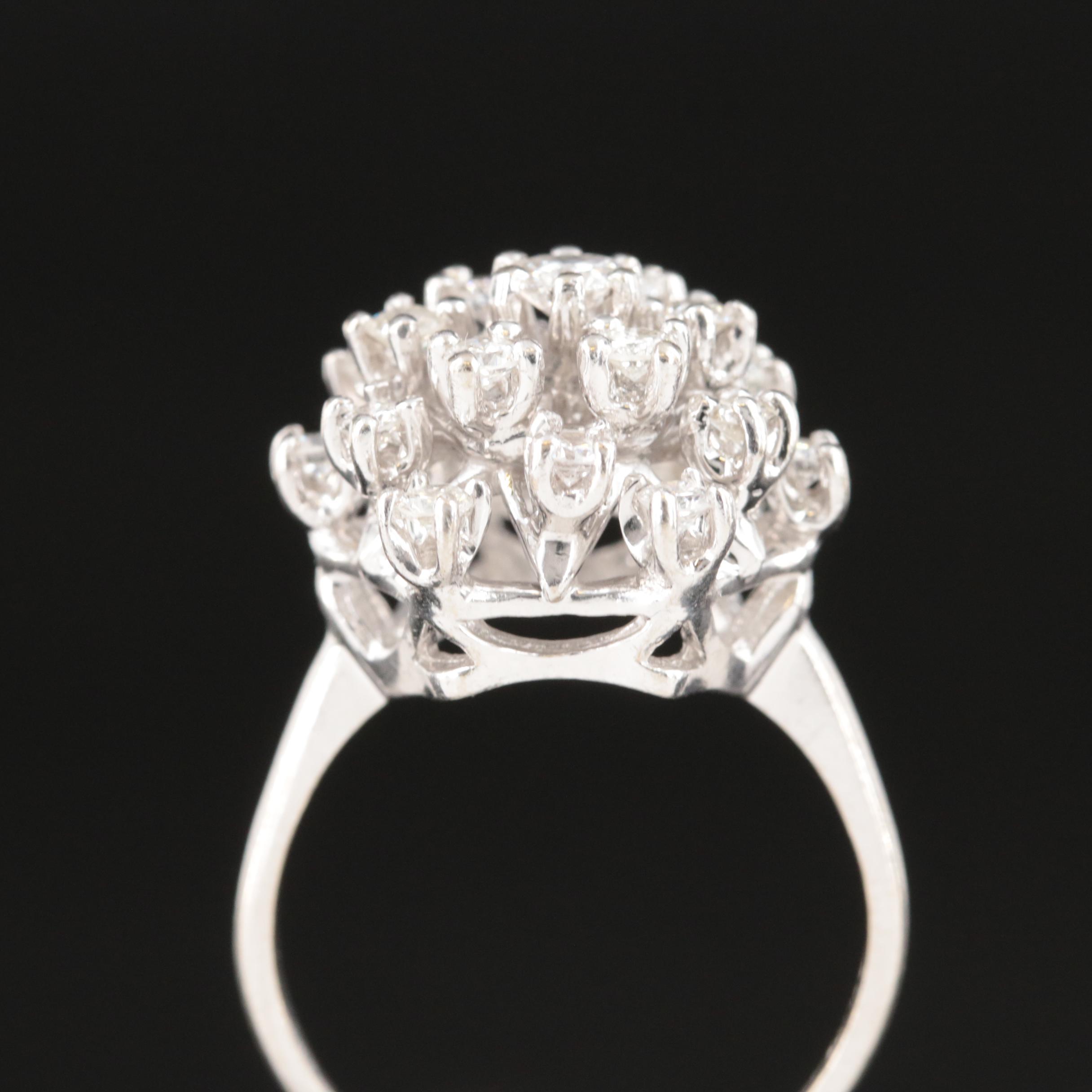 Vintage 14K 0.90 CTW Diamond Cluster Ring