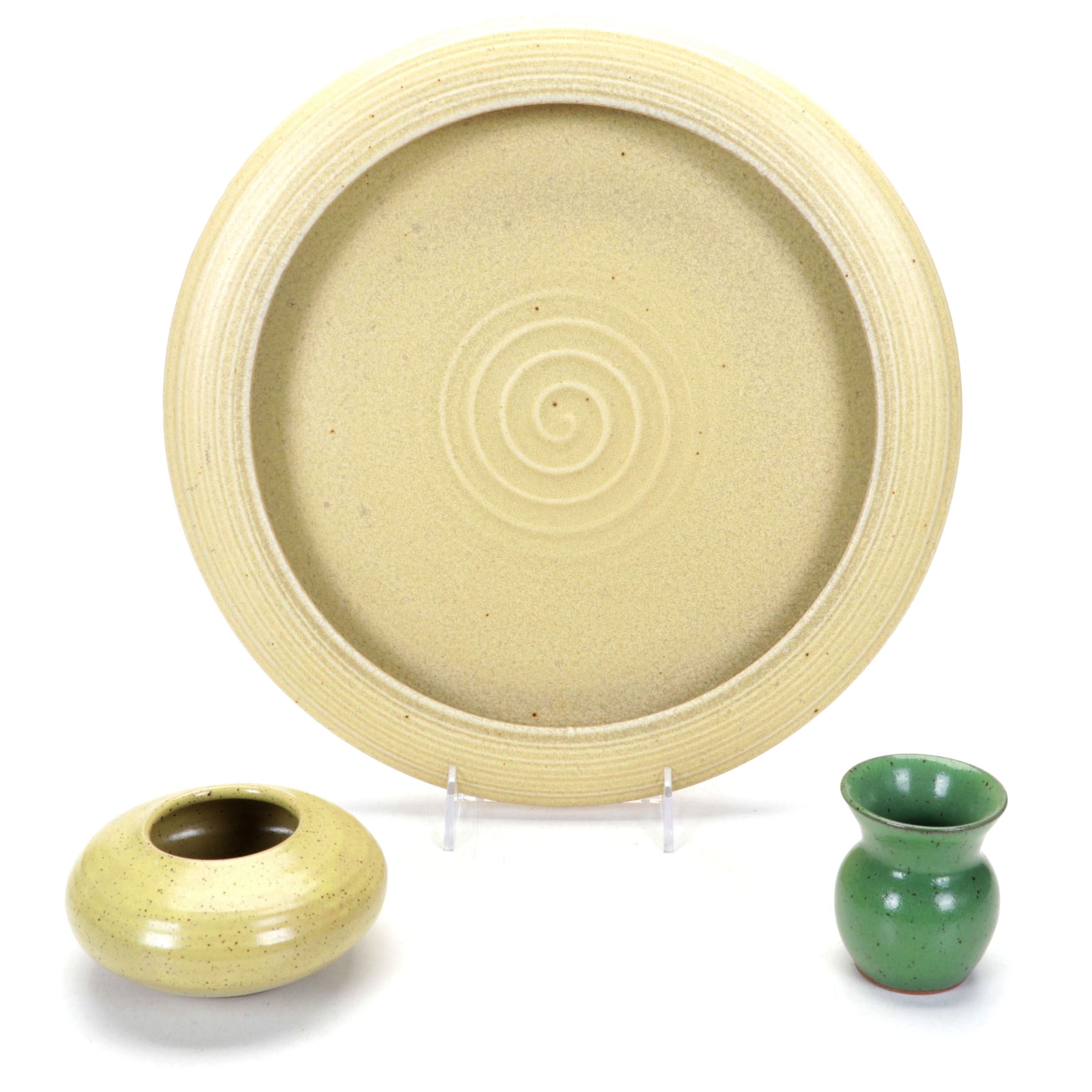 Justin Teilhet Yellow Ceramic Platter with Jason Parsley Art Pottery Vases