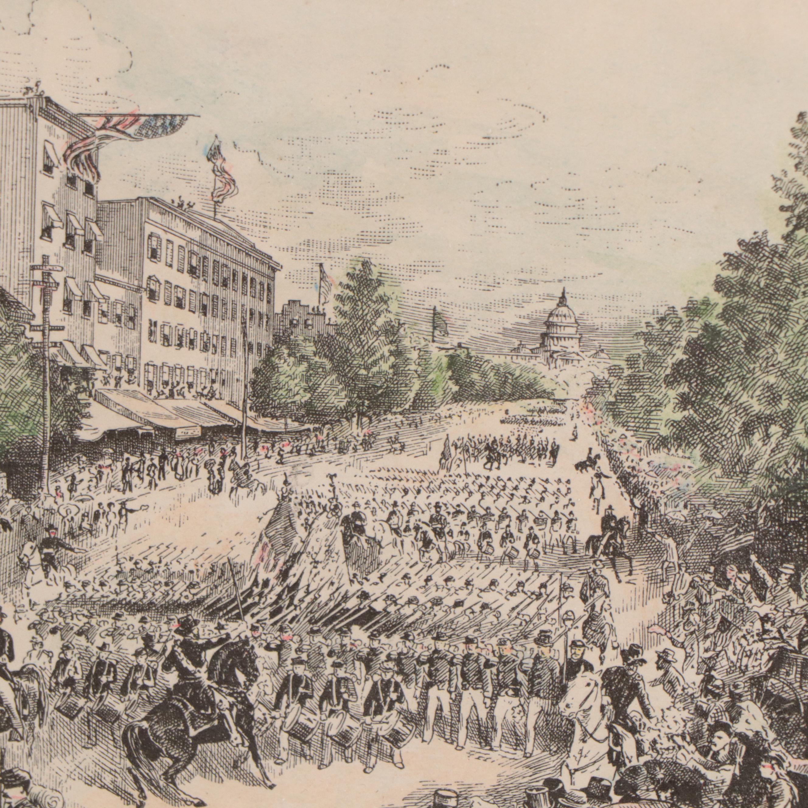 Hand-Colored Wood Engraving "Grand March and Review of the Union Army"