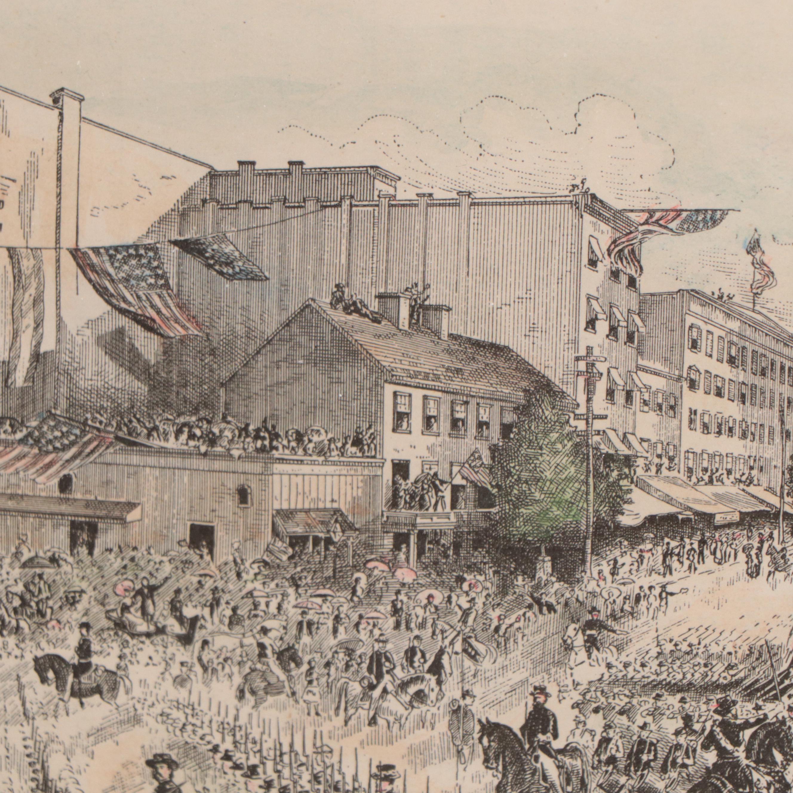 Hand-Colored Wood Engraving "Grand March and Review of the Union Army"