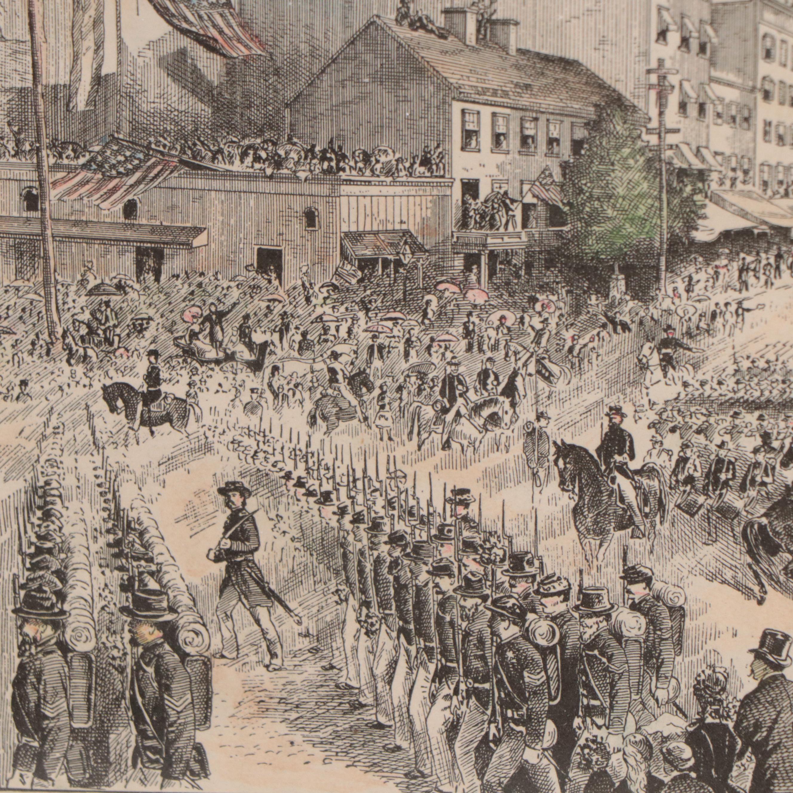 Hand-Colored Wood Engraving "Grand March and Review of the Union Army"