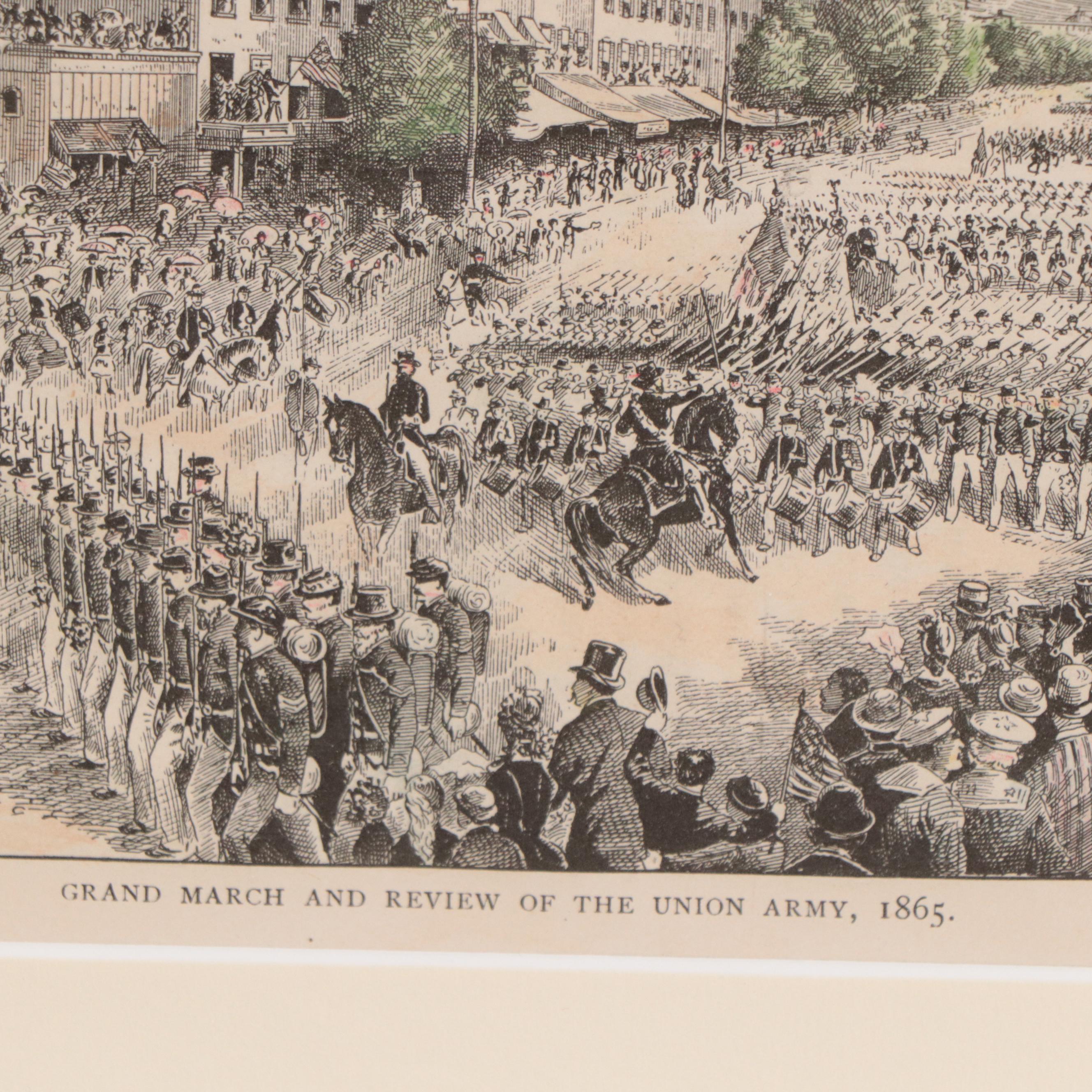 Hand-Colored Wood Engraving "Grand March and Review of the Union Army"