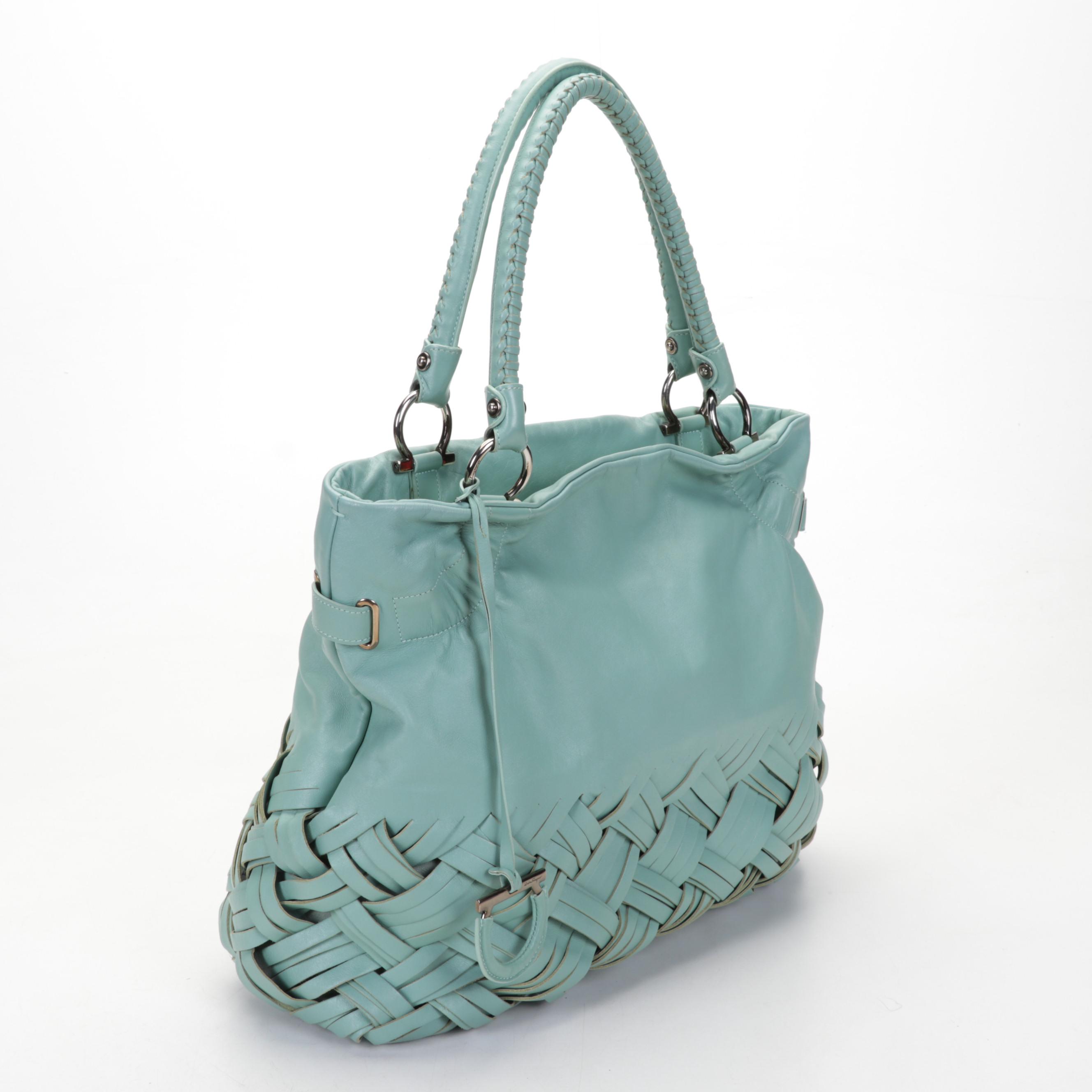 Salvatore Ferragamo Jade Basket Weave Leather Handbag