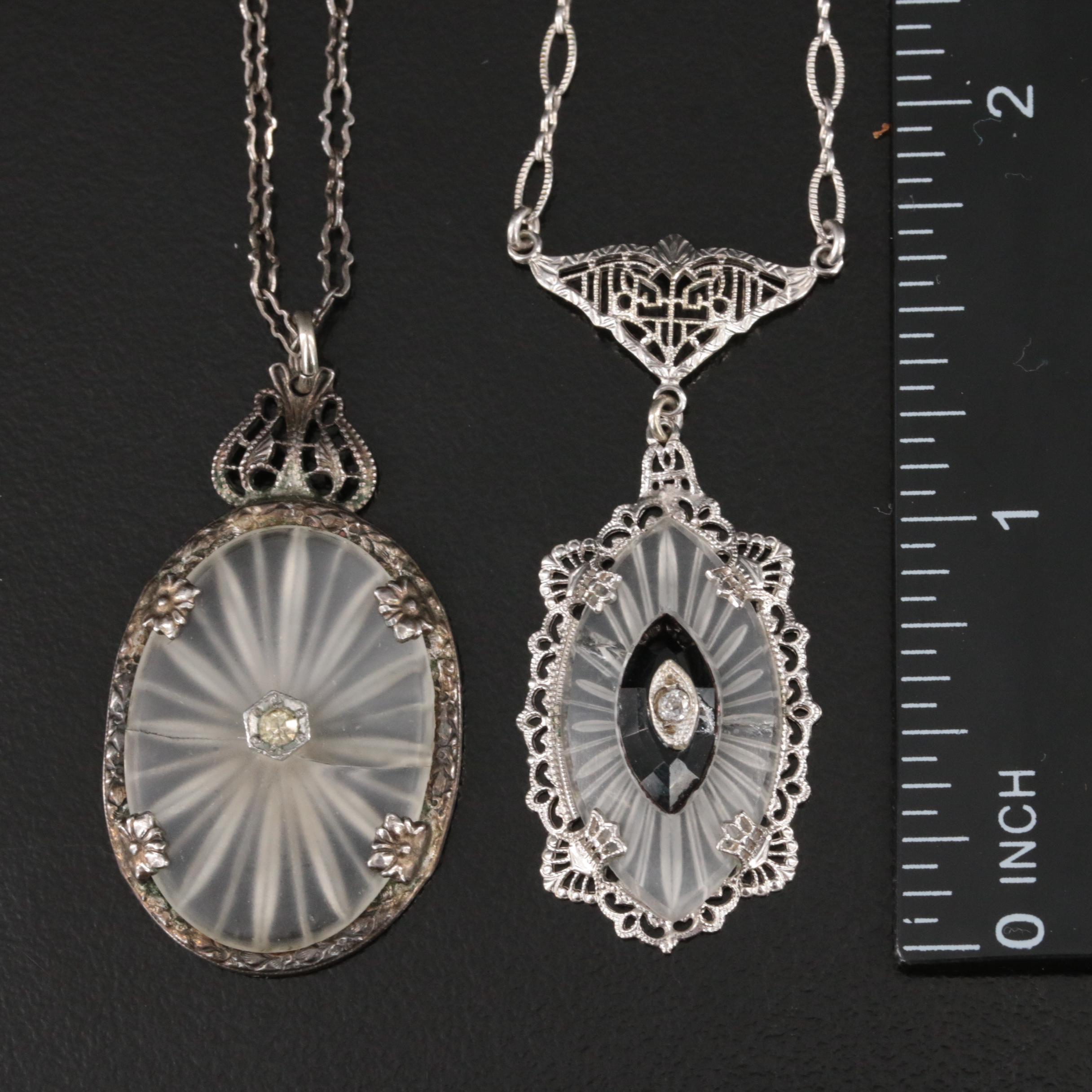 Vintage Diamond and Glass Jewelry Collection Including Sterling