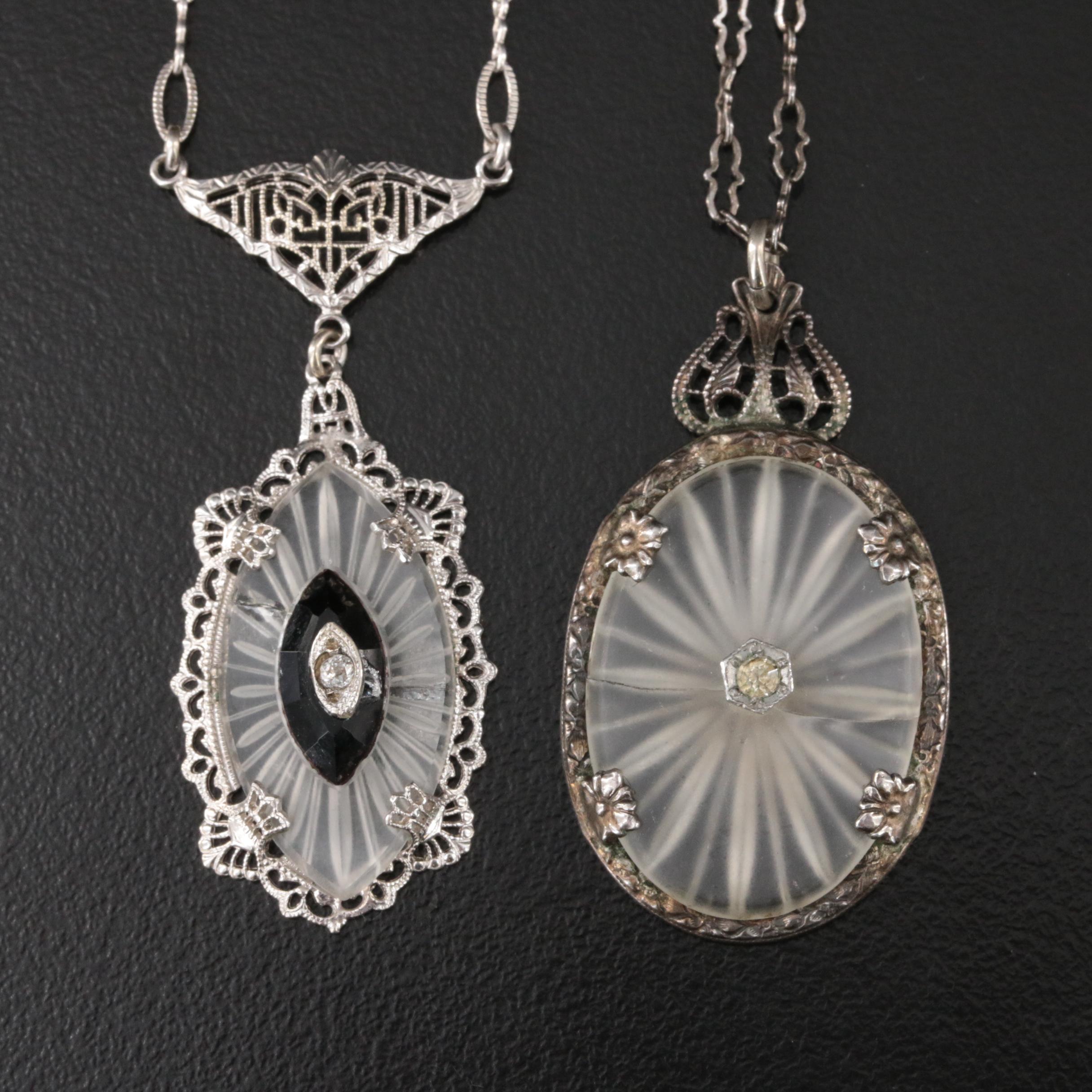 Vintage Diamond and Glass Jewelry Collection Including Sterling