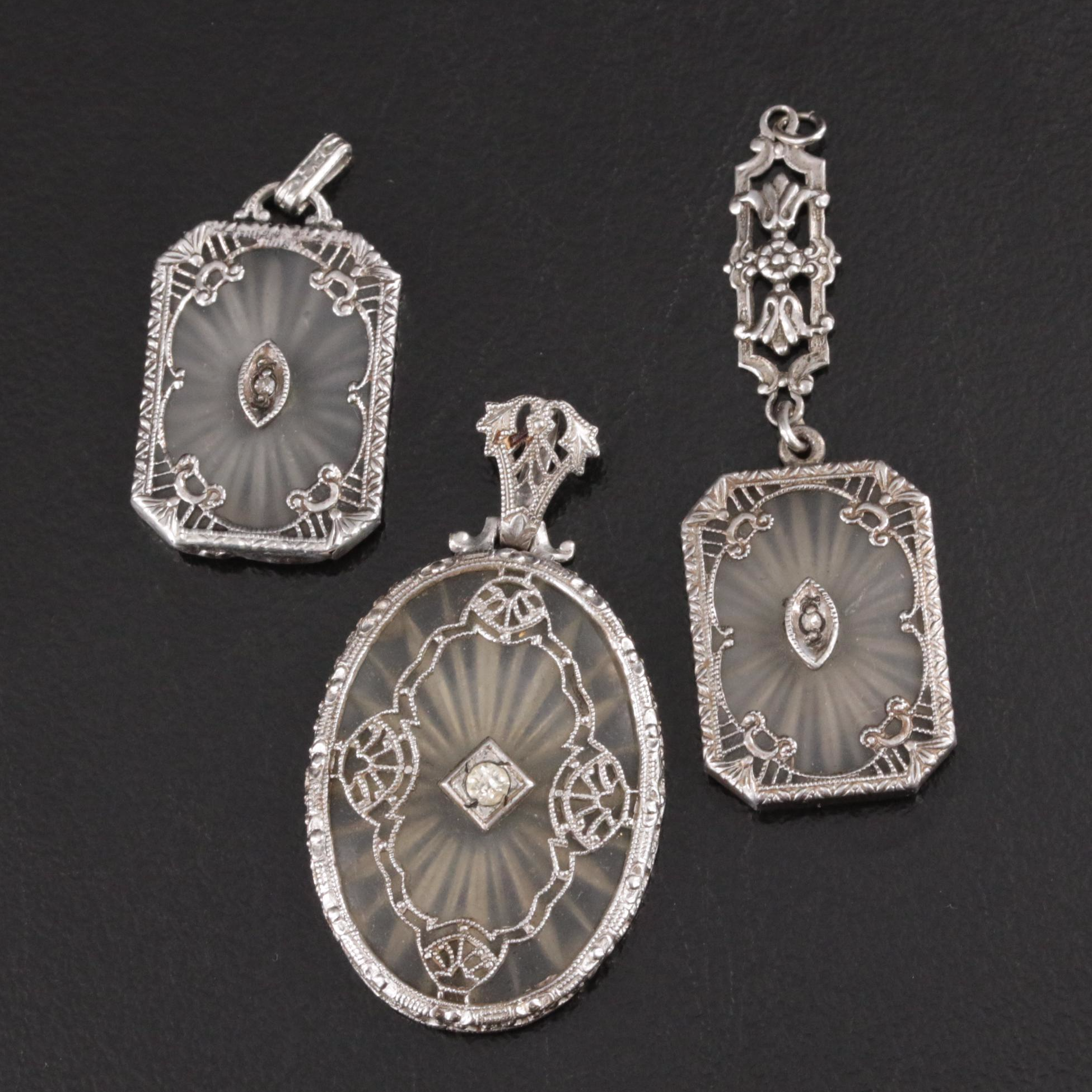 Vintage Diamond and Glass Jewelry Collection Including Sterling