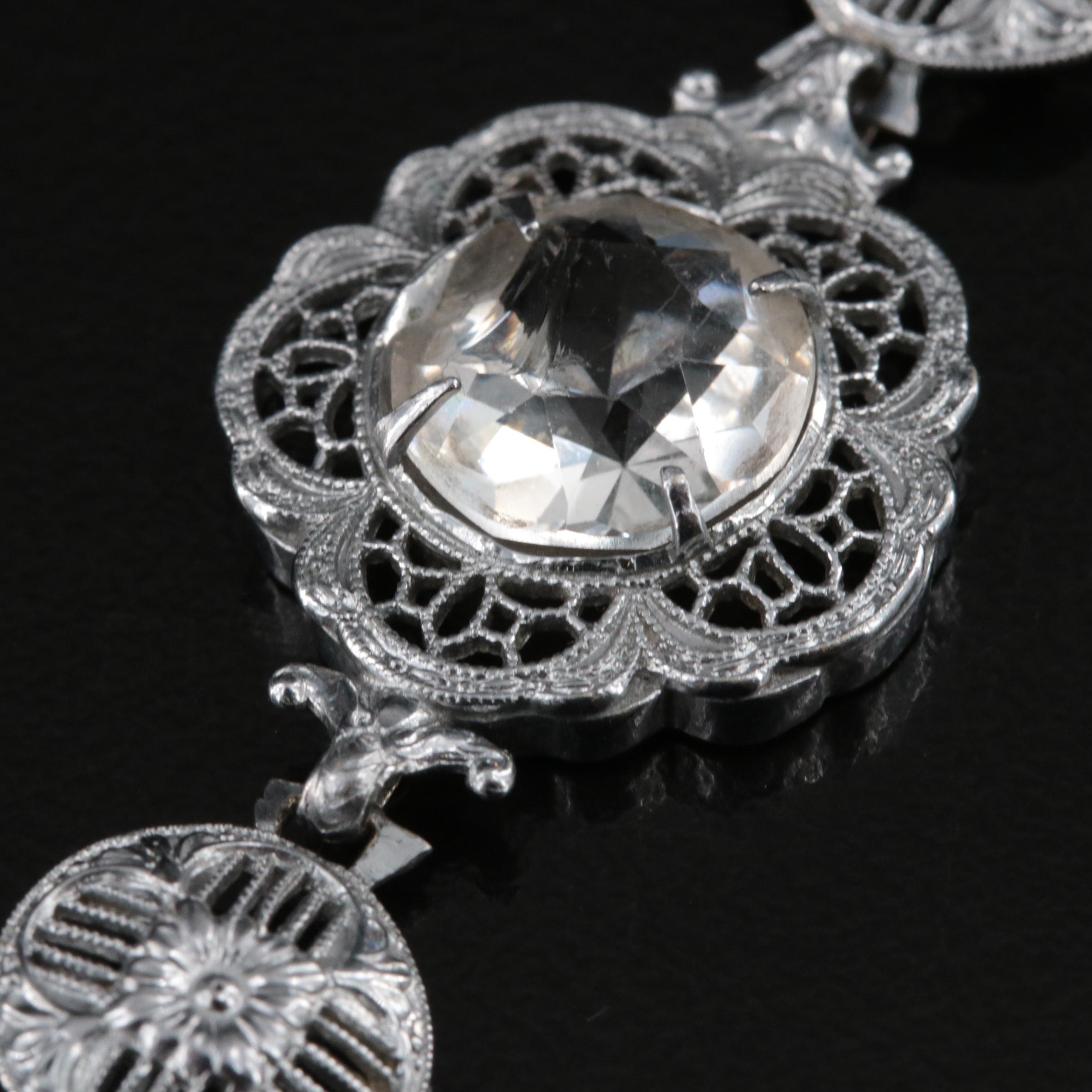 Vintage Diamond and Glass Jewelry Collection Including Sterling