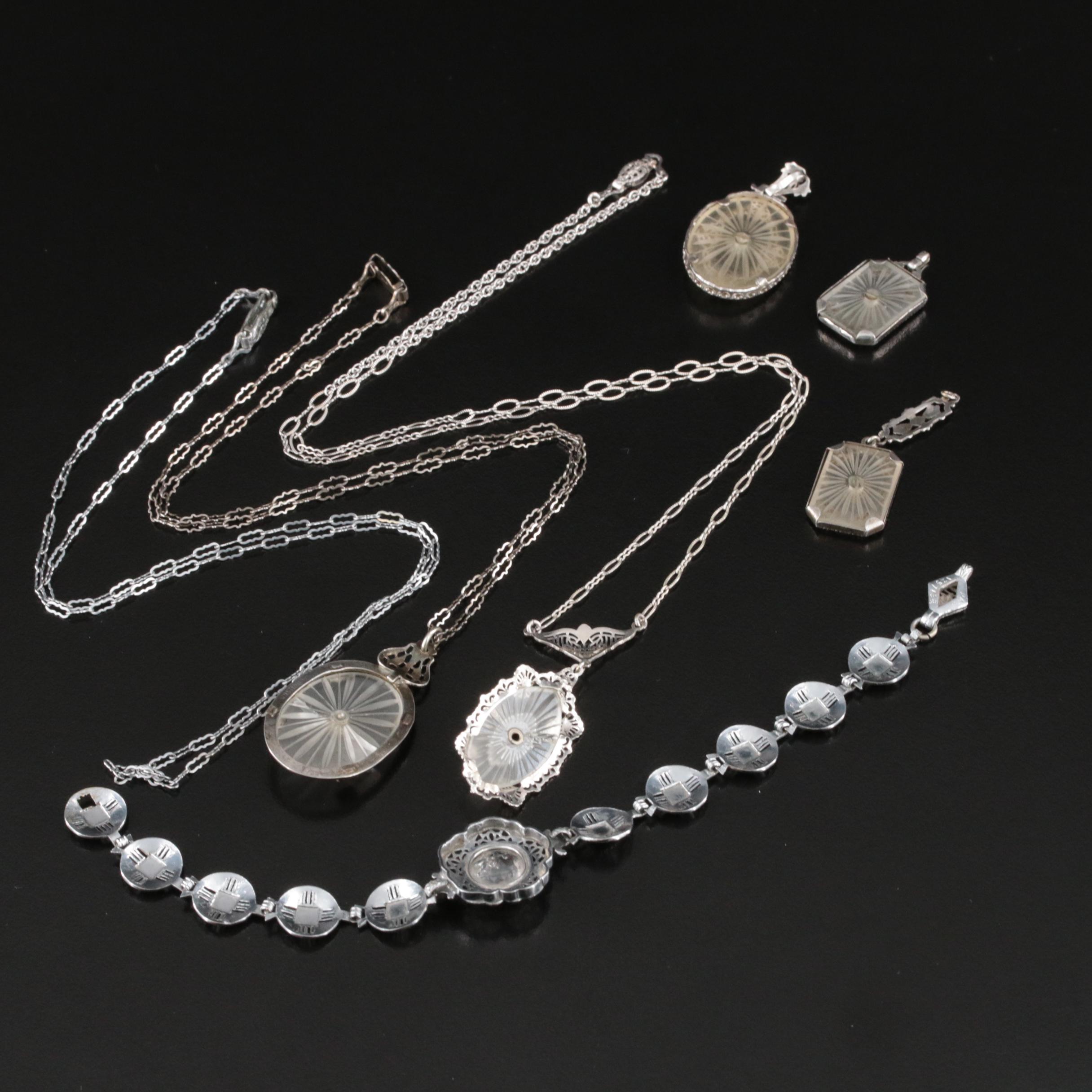 Vintage Diamond and Glass Jewelry Collection Including Sterling