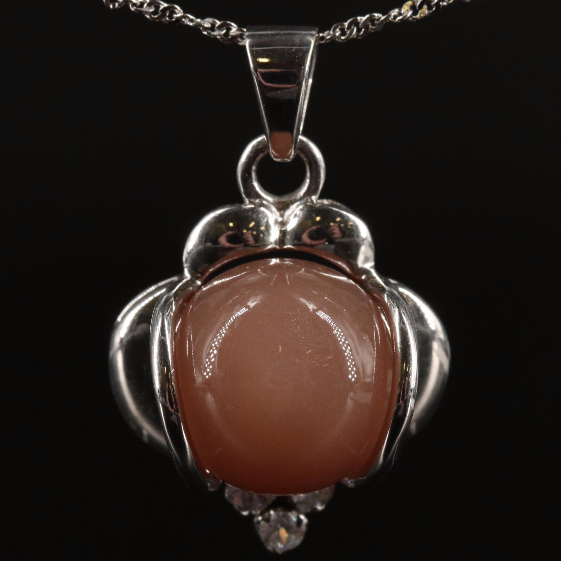 Sterling Moonstone and Cubic Zirconia Pendant Necklace