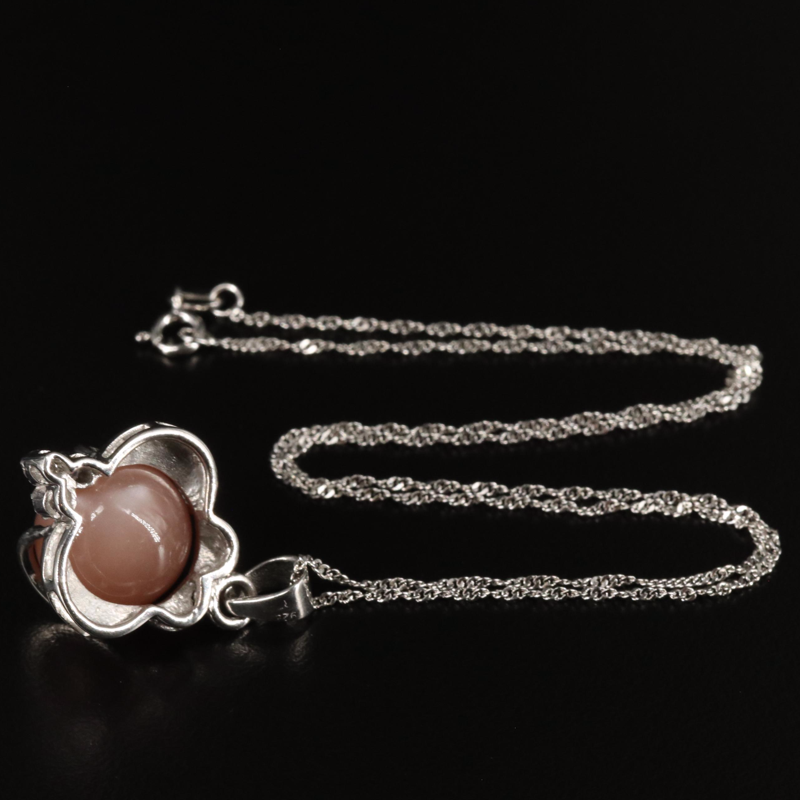 Sterling Moonstone and Cubic Zirconia Pendant Necklace