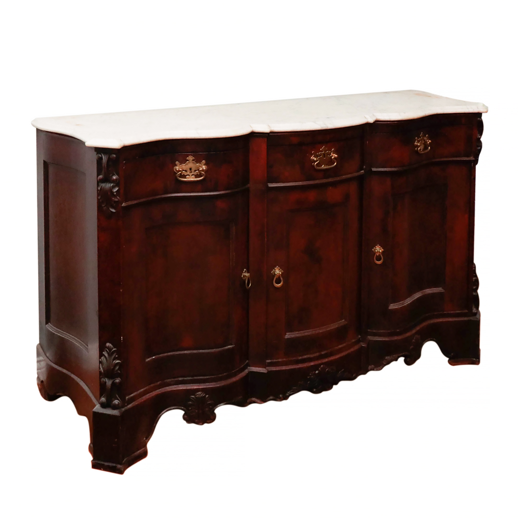French Provincial Walnut and Marble Top Buffet, Mid-Late 19th Century