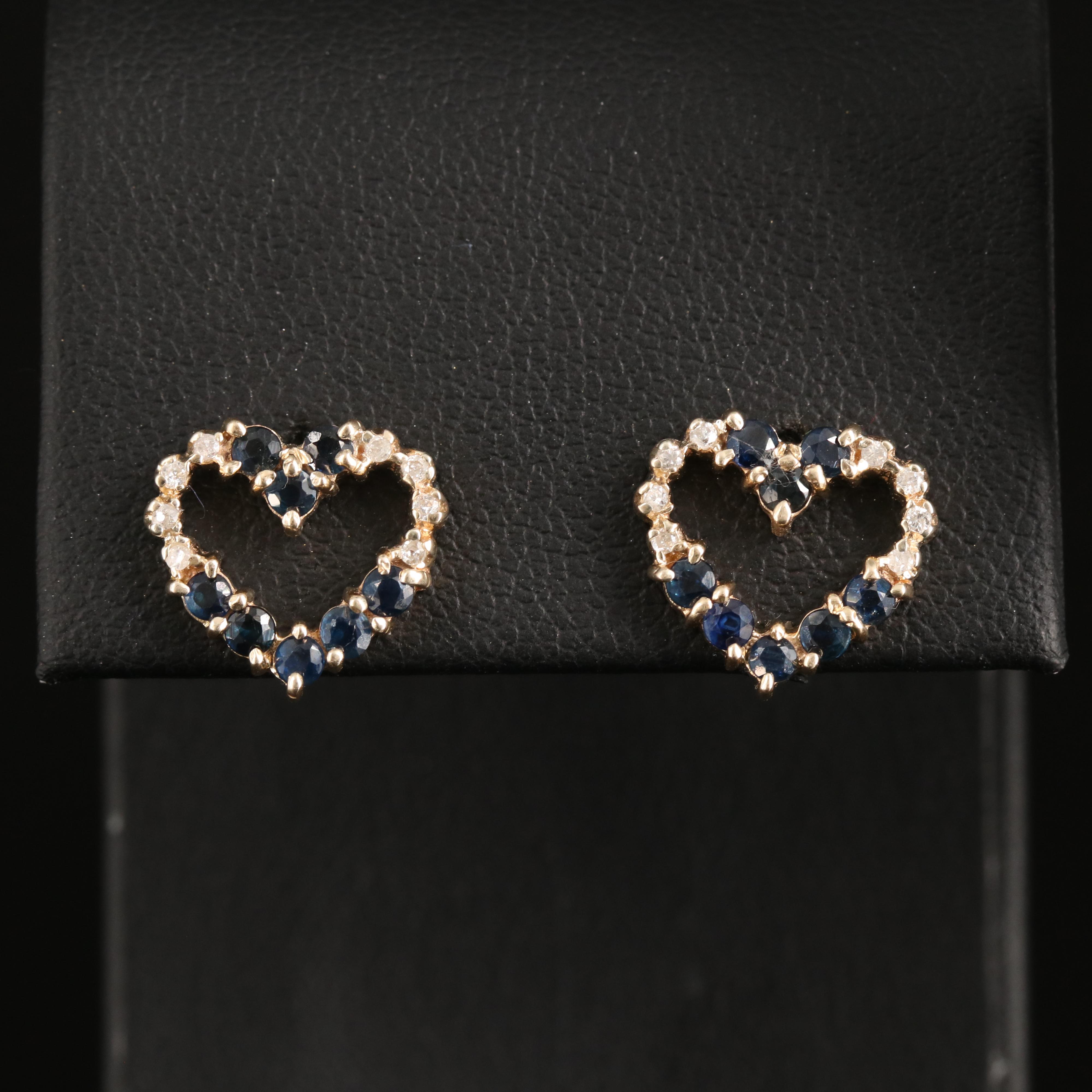 14K Diamond and Sapphire Heart Earrings