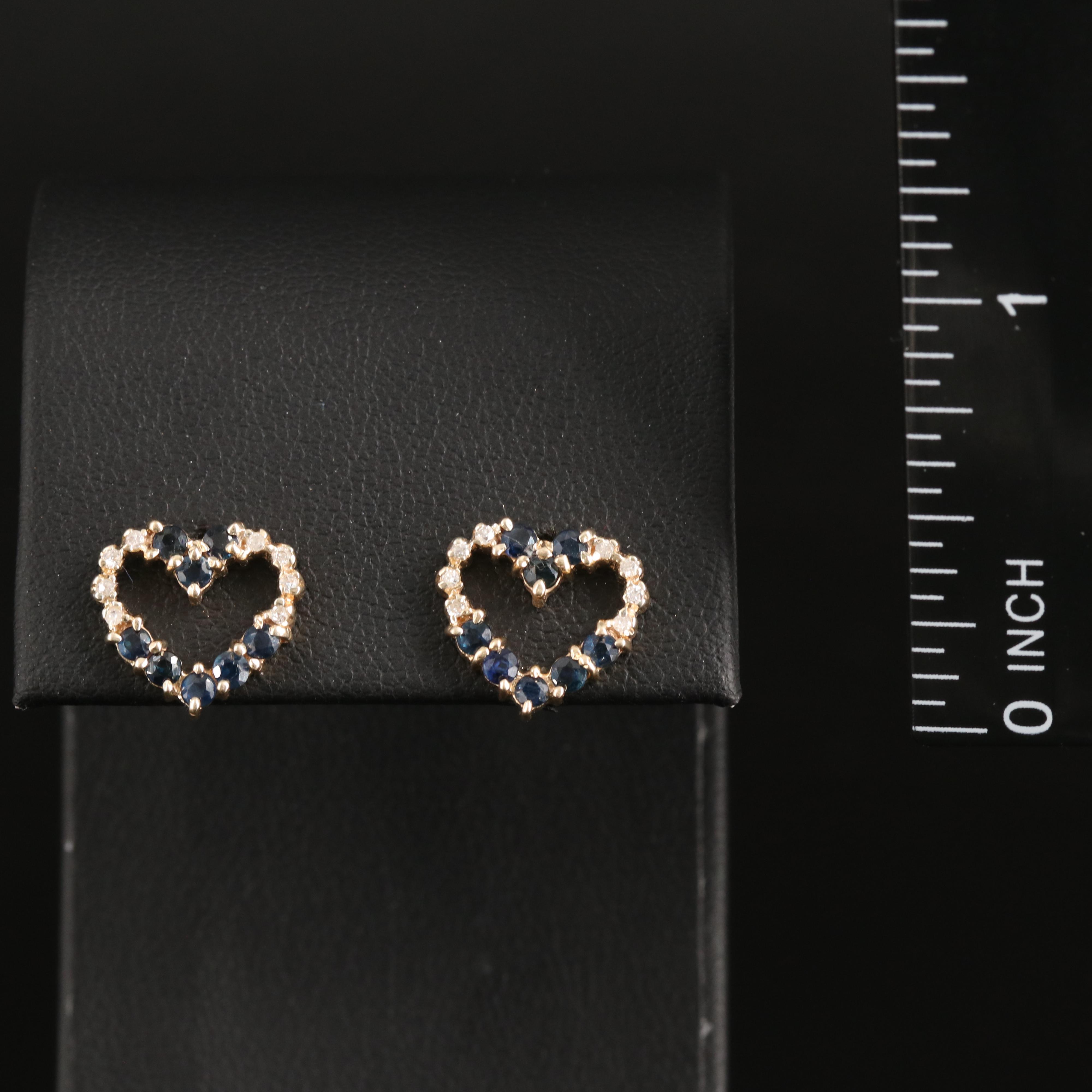 14K Diamond and Sapphire Heart Earrings