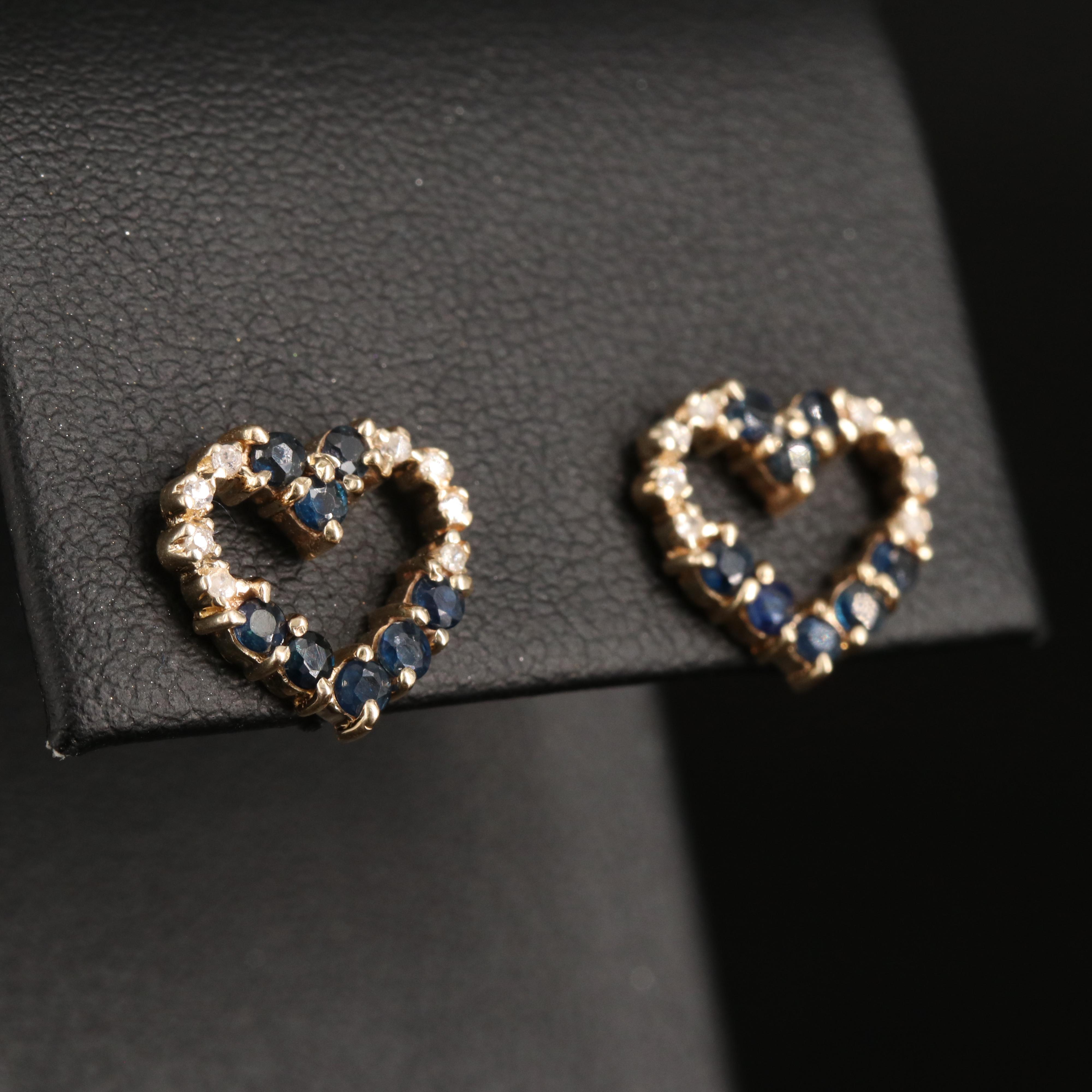 14K Diamond and Sapphire Heart Earrings