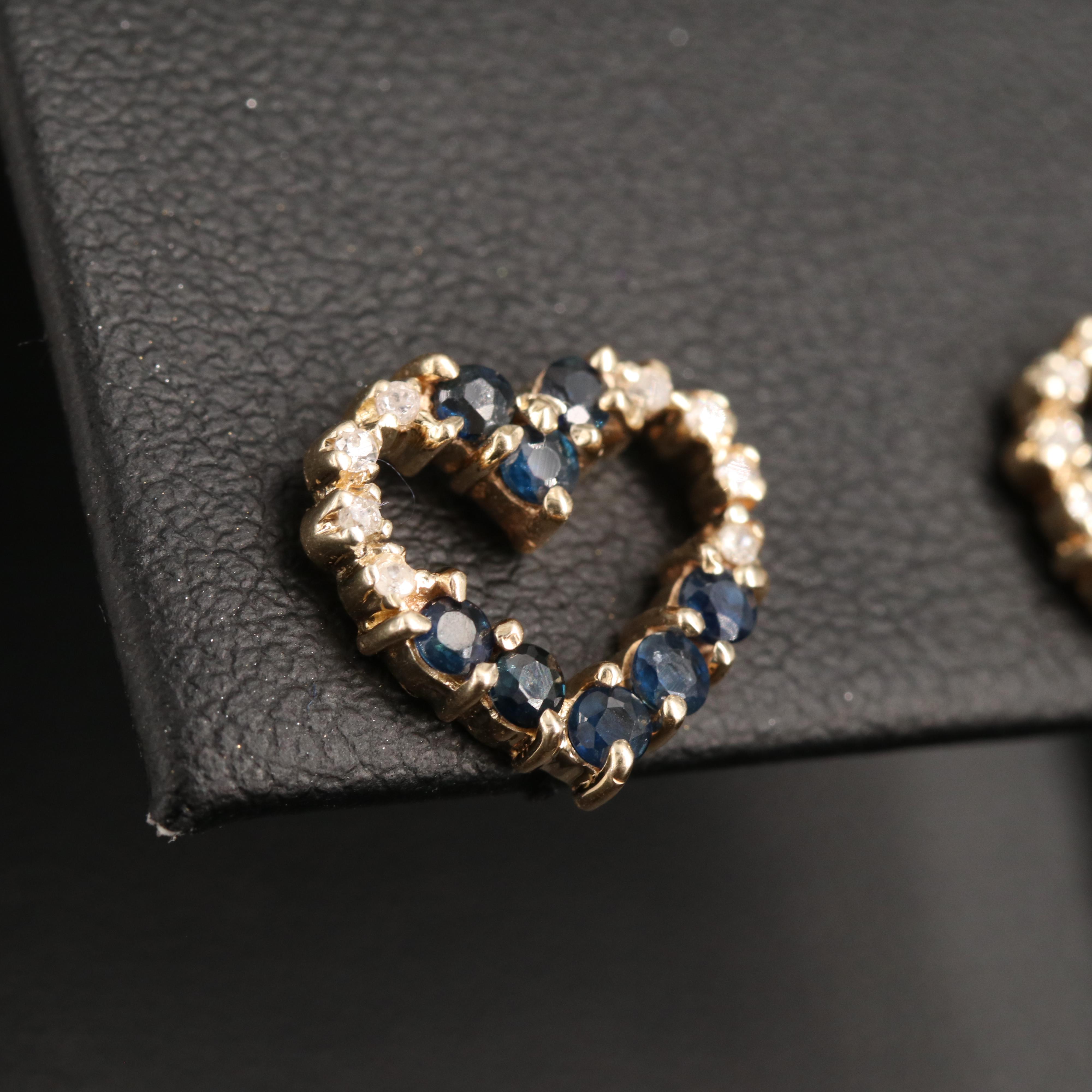 14K Diamond and Sapphire Heart Earrings