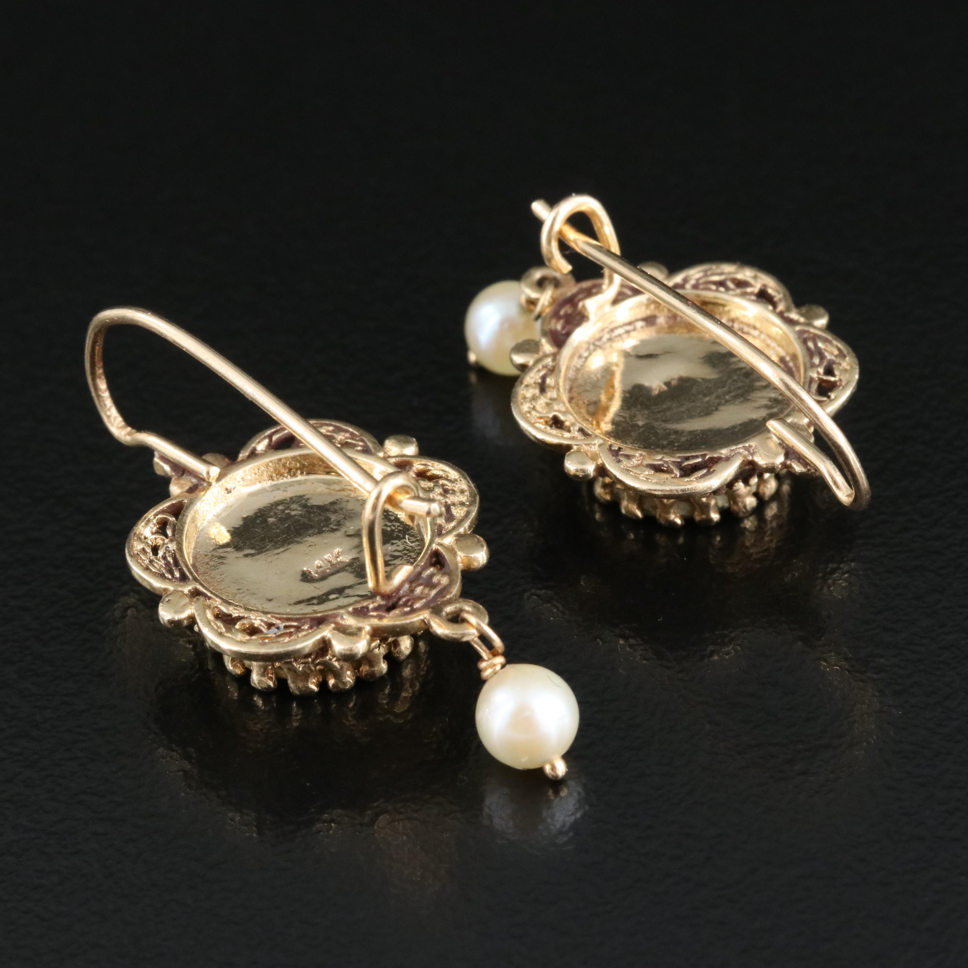 14K Glass Portrait and Pearl Earrings