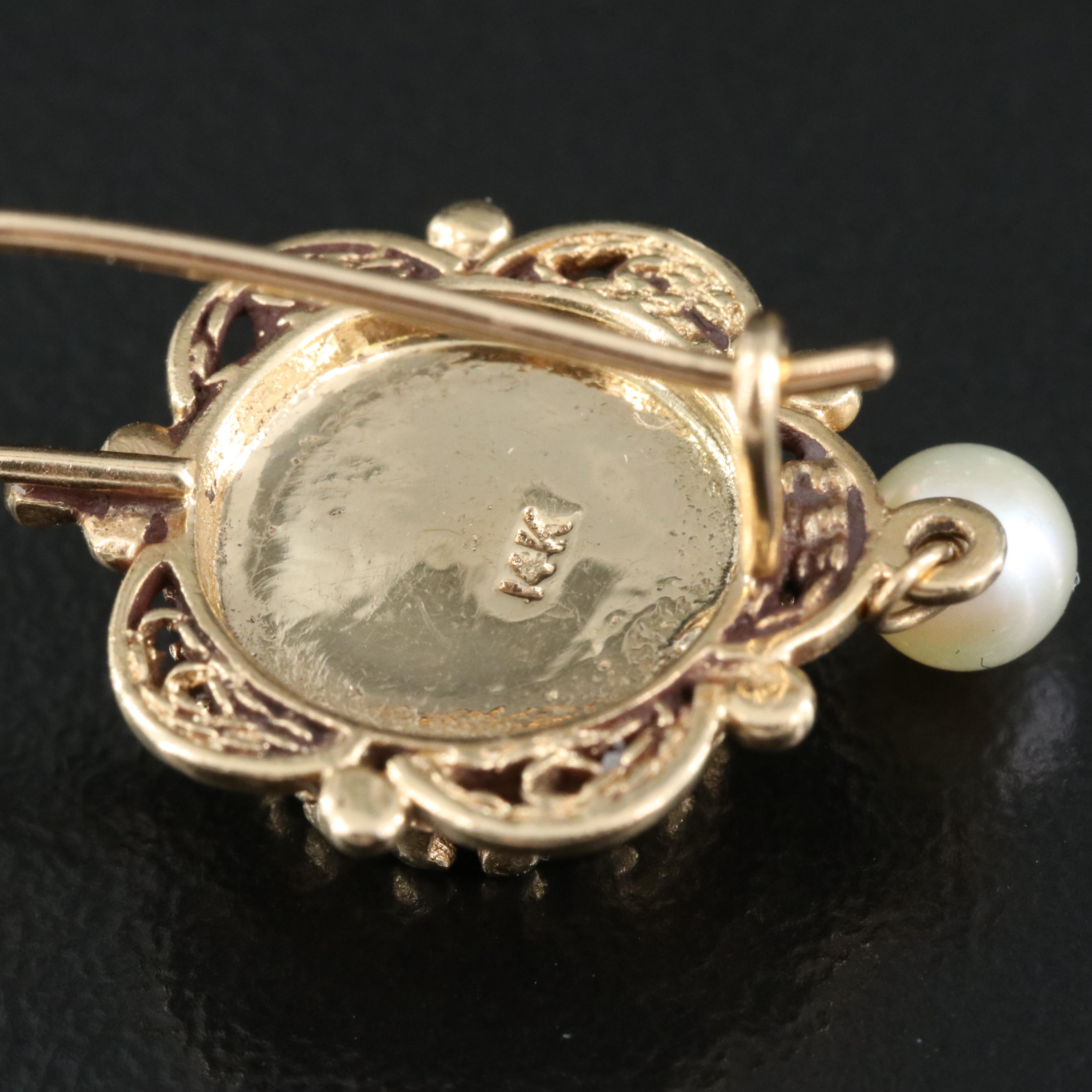 14K Glass Portrait and Pearl Earrings