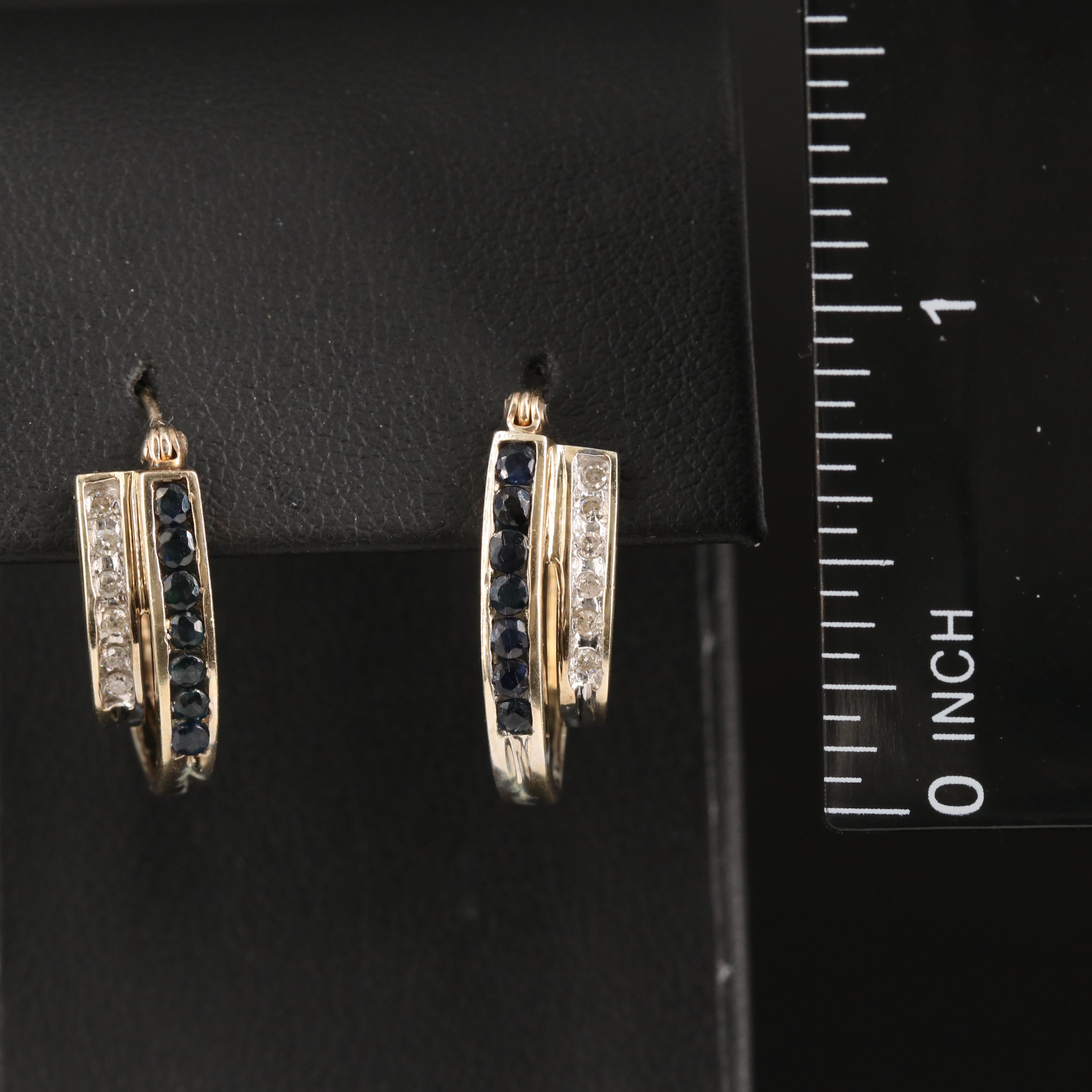10K Diamond and Sapphire Double Hoop Earrings