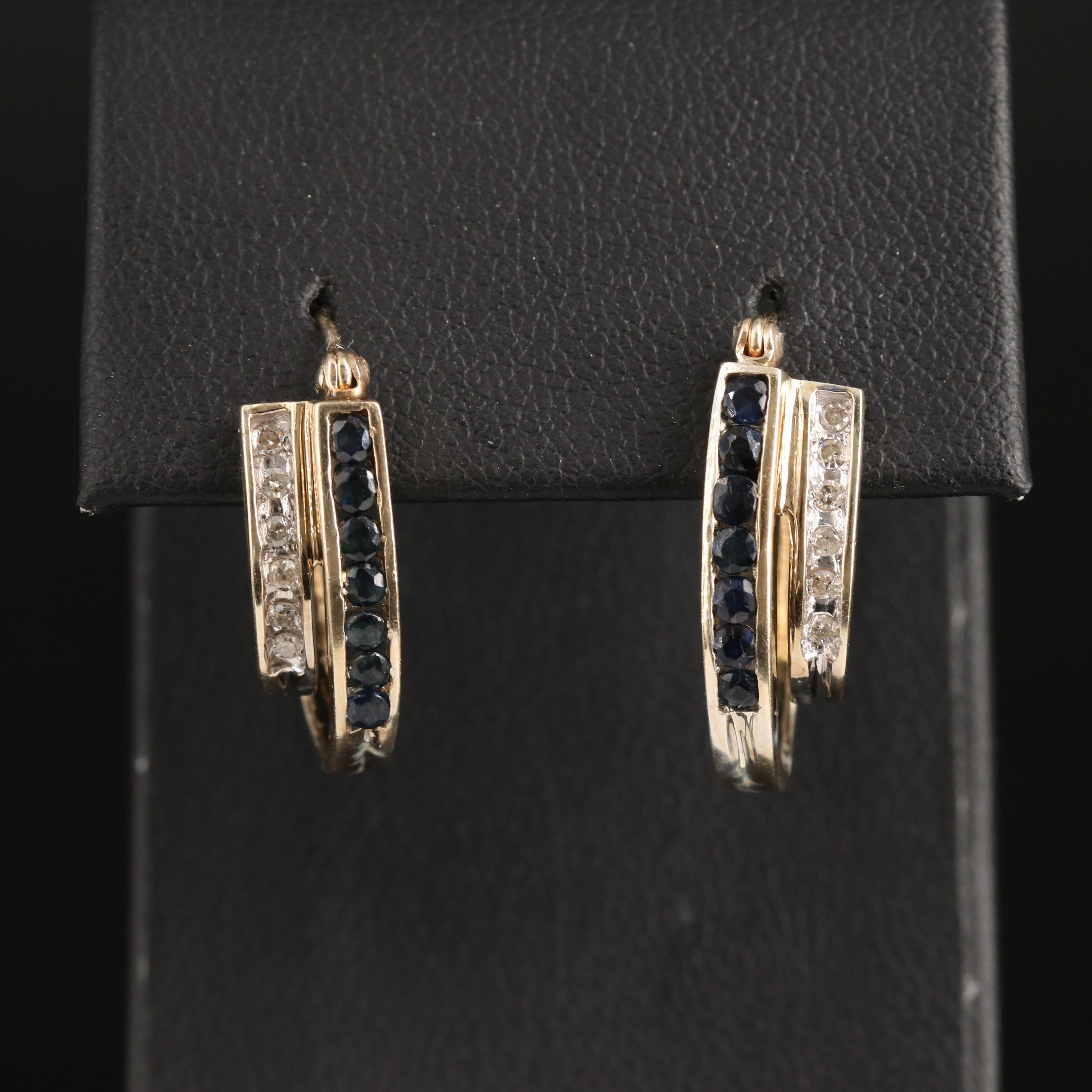 10K Diamond and Sapphire Double Hoop Earrings