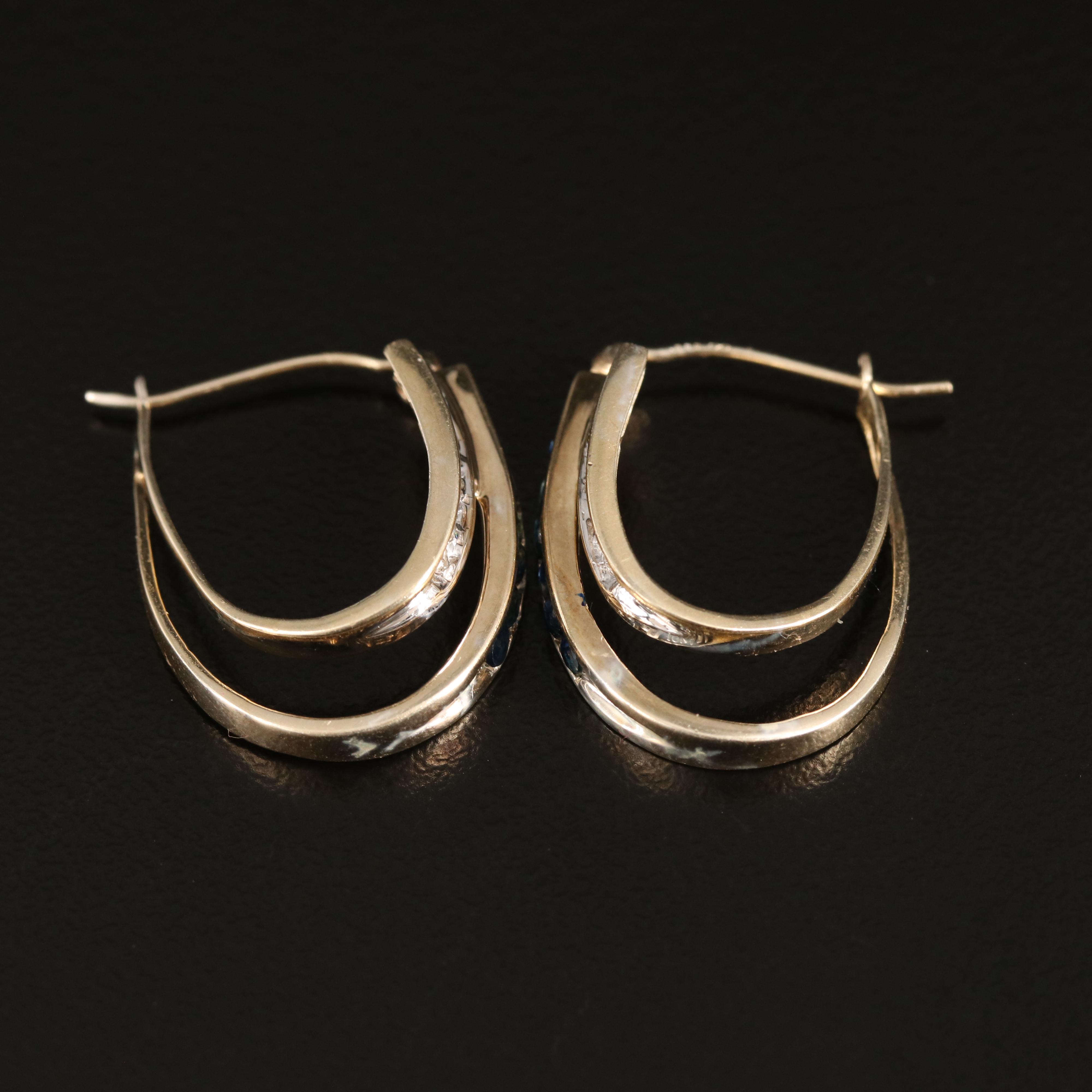 10K Diamond and Sapphire Double Hoop Earrings