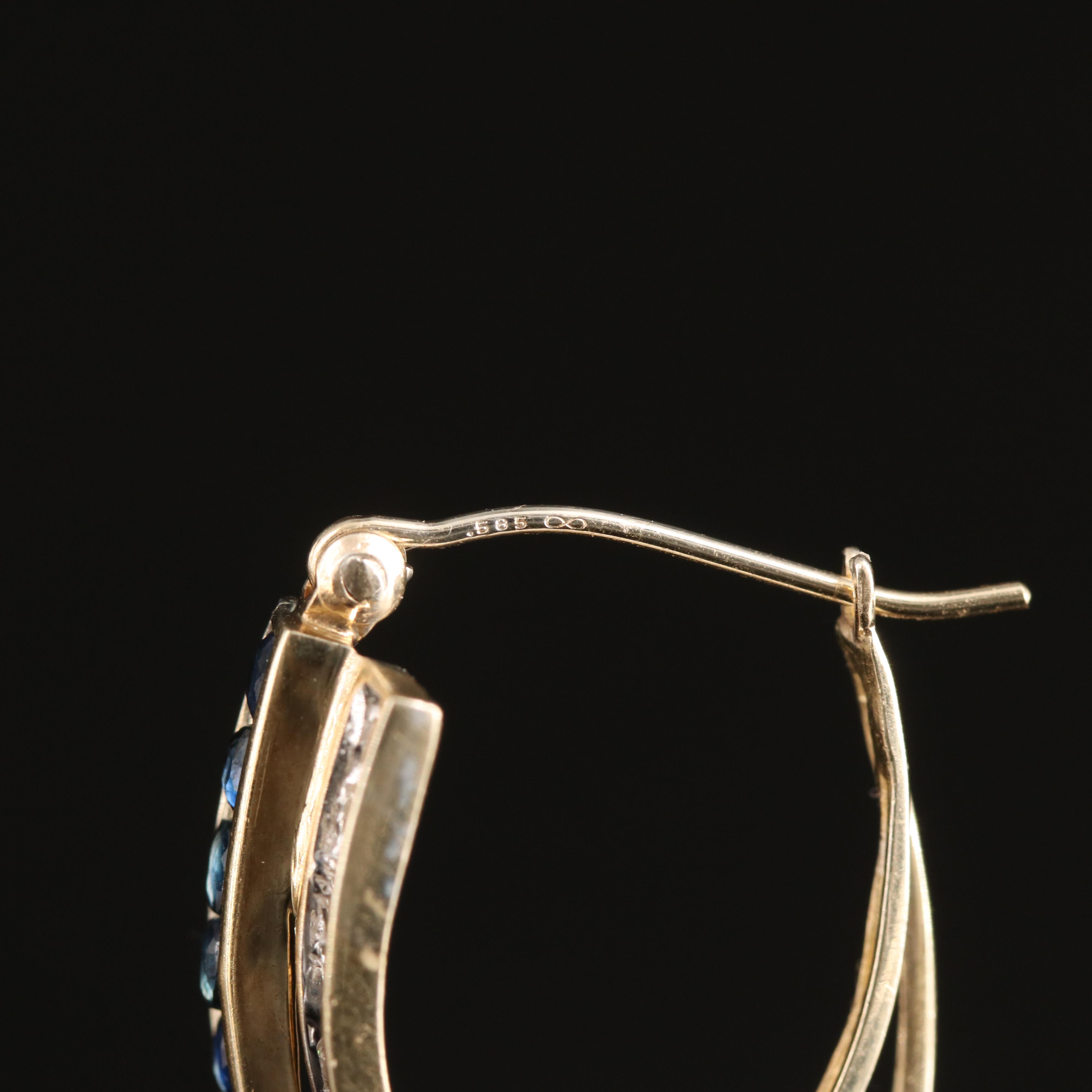 10K Diamond and Sapphire Double Hoop Earrings