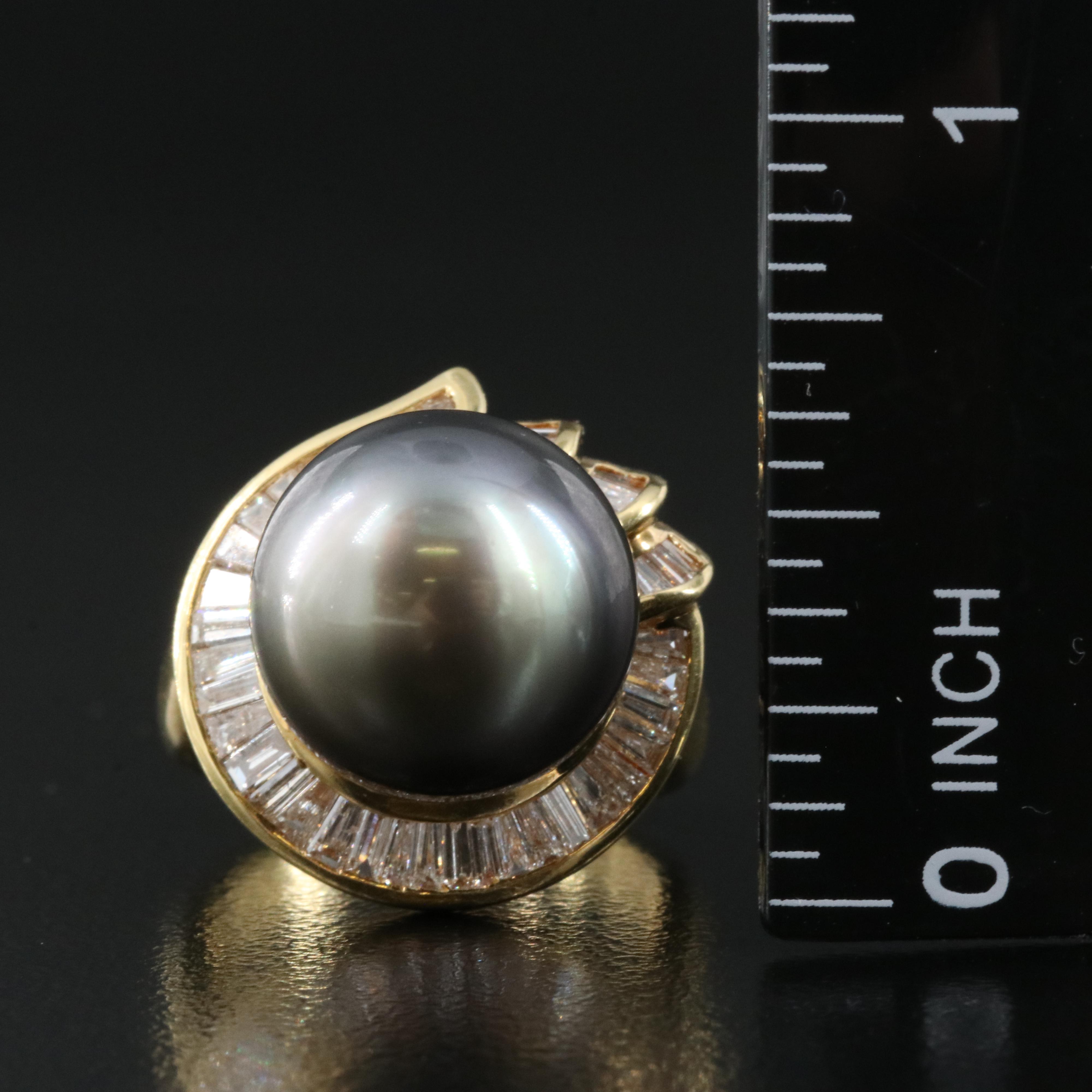 18K 12.80 mm Tahitian Pearl and Diamond Ring with GIA Report