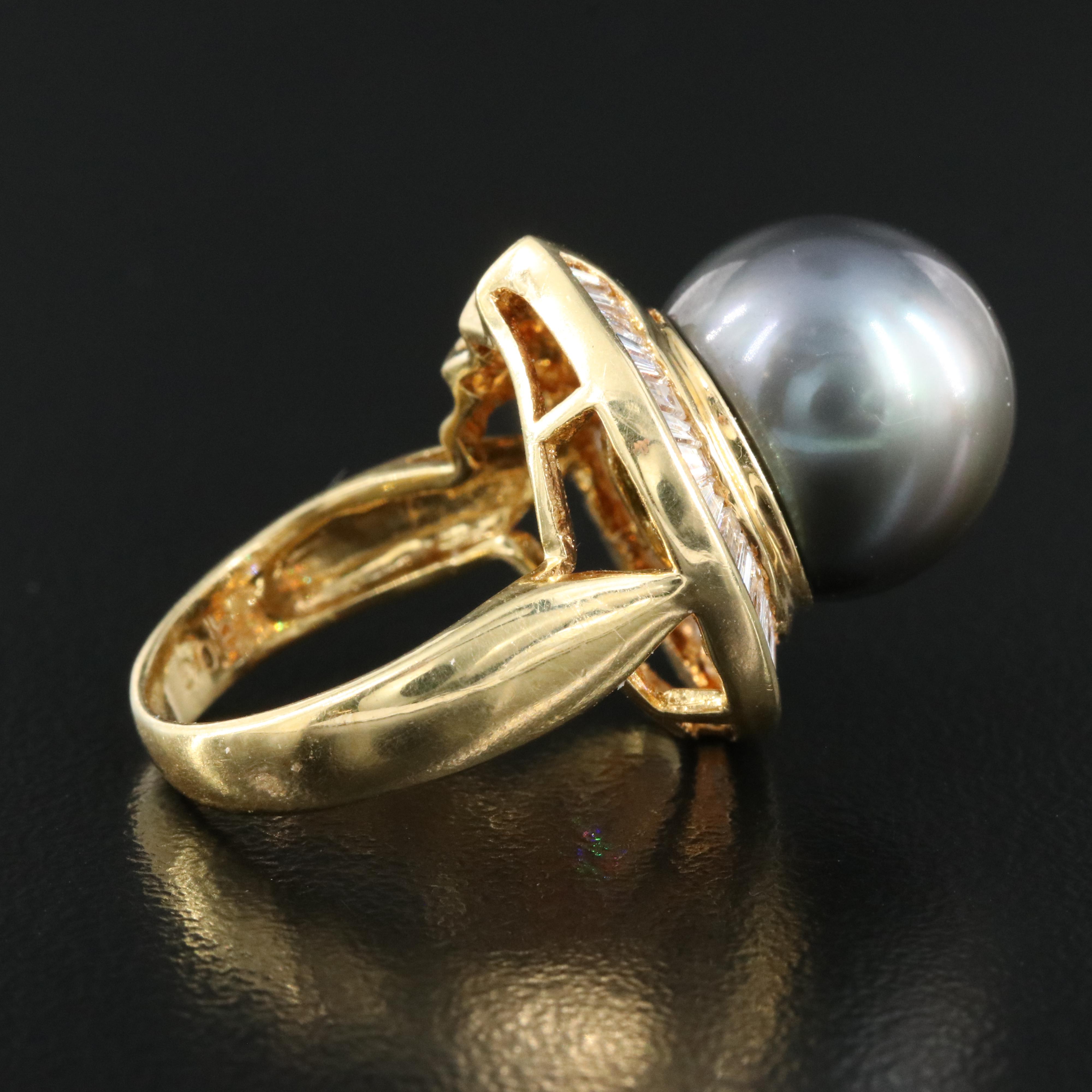 18K 12.80 mm Tahitian Pearl and Diamond Ring with GIA Report