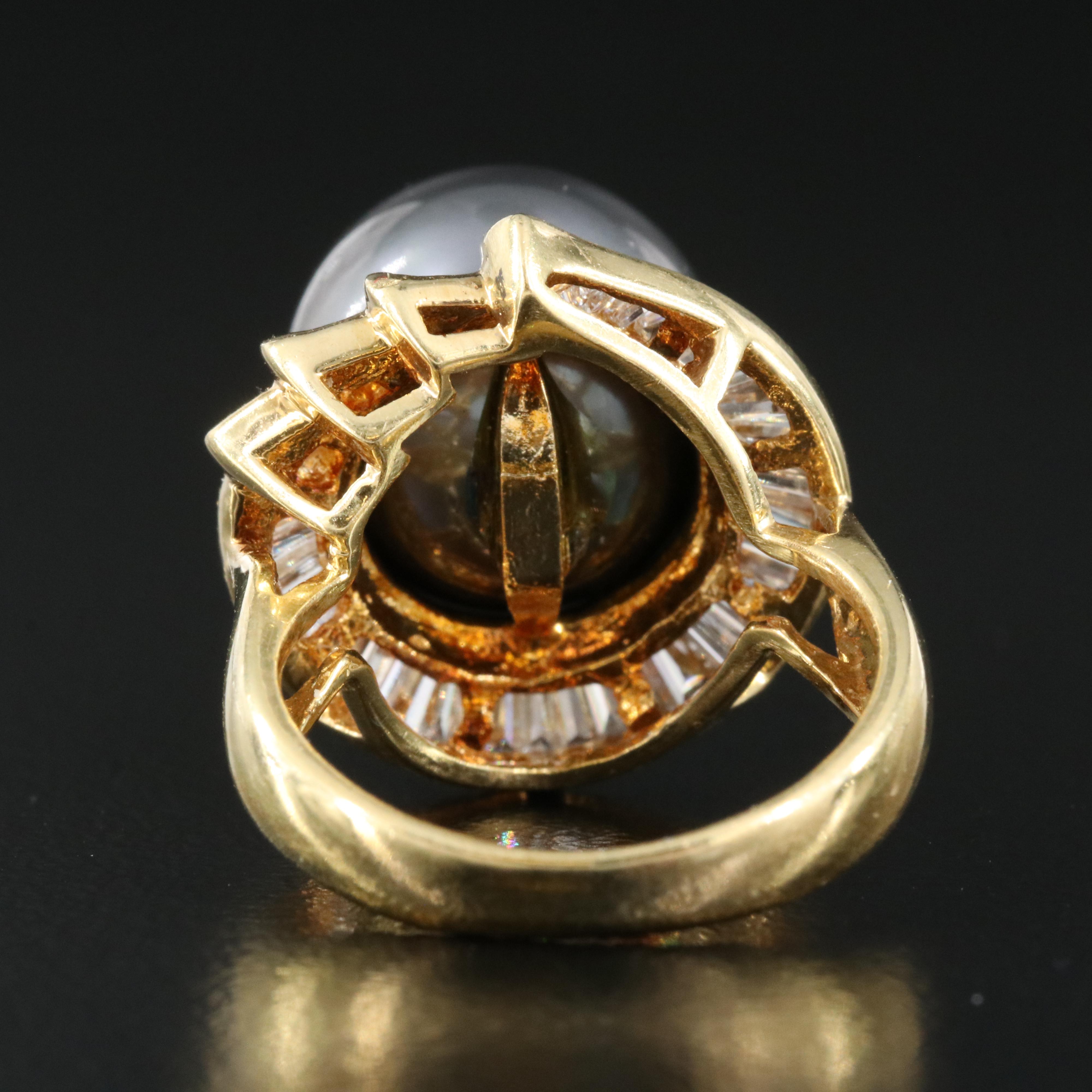 18K 12.80 mm Tahitian Pearl and Diamond Ring with GIA Report