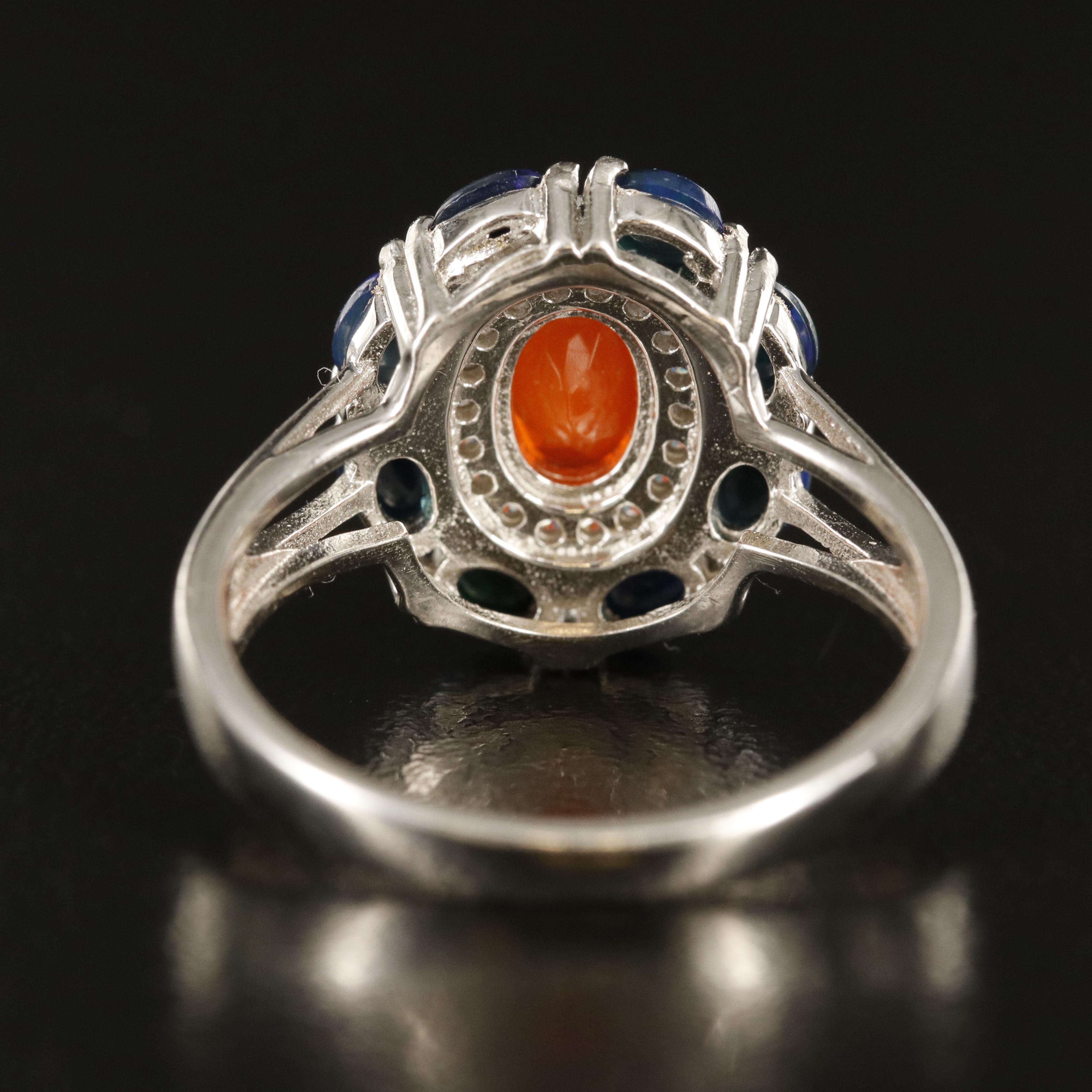 Sterling Fire Opal, Opal and Cubic Zirconia Ring
