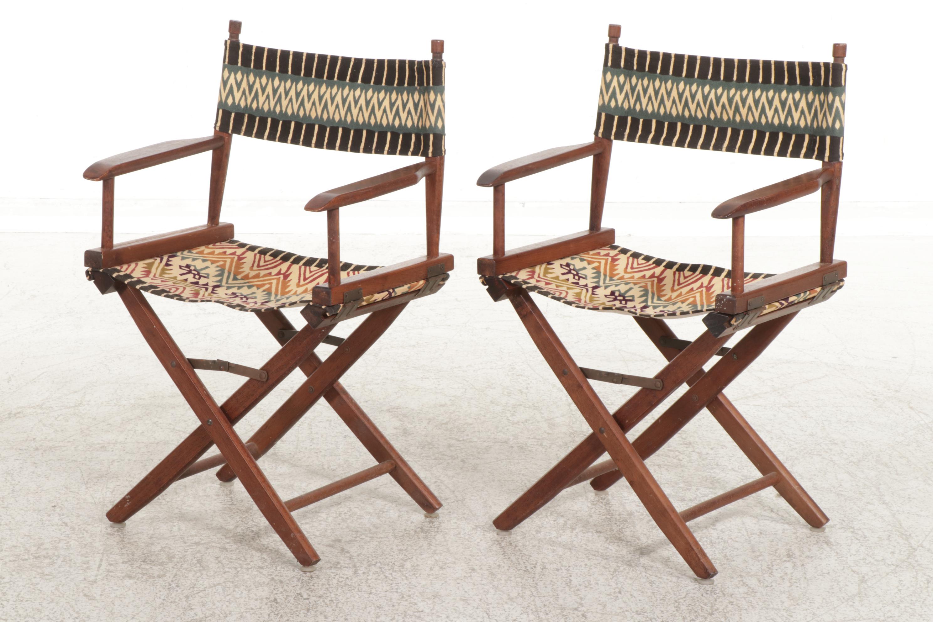Wagon Wheel Cocktail Table with Two Southwestern Style Director's Chairs