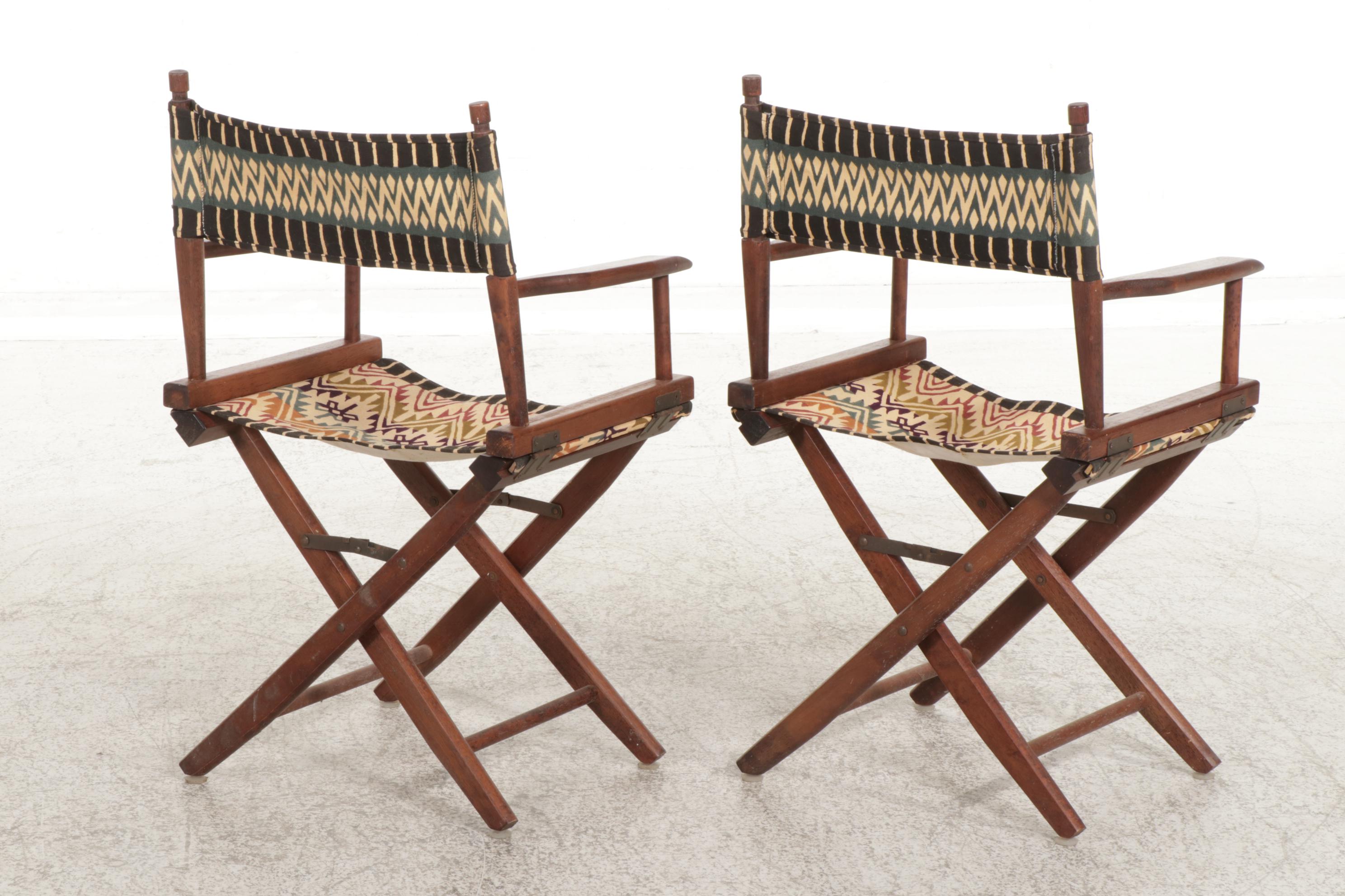 Wagon Wheel Cocktail Table with Two Southwestern Style Director's Chairs