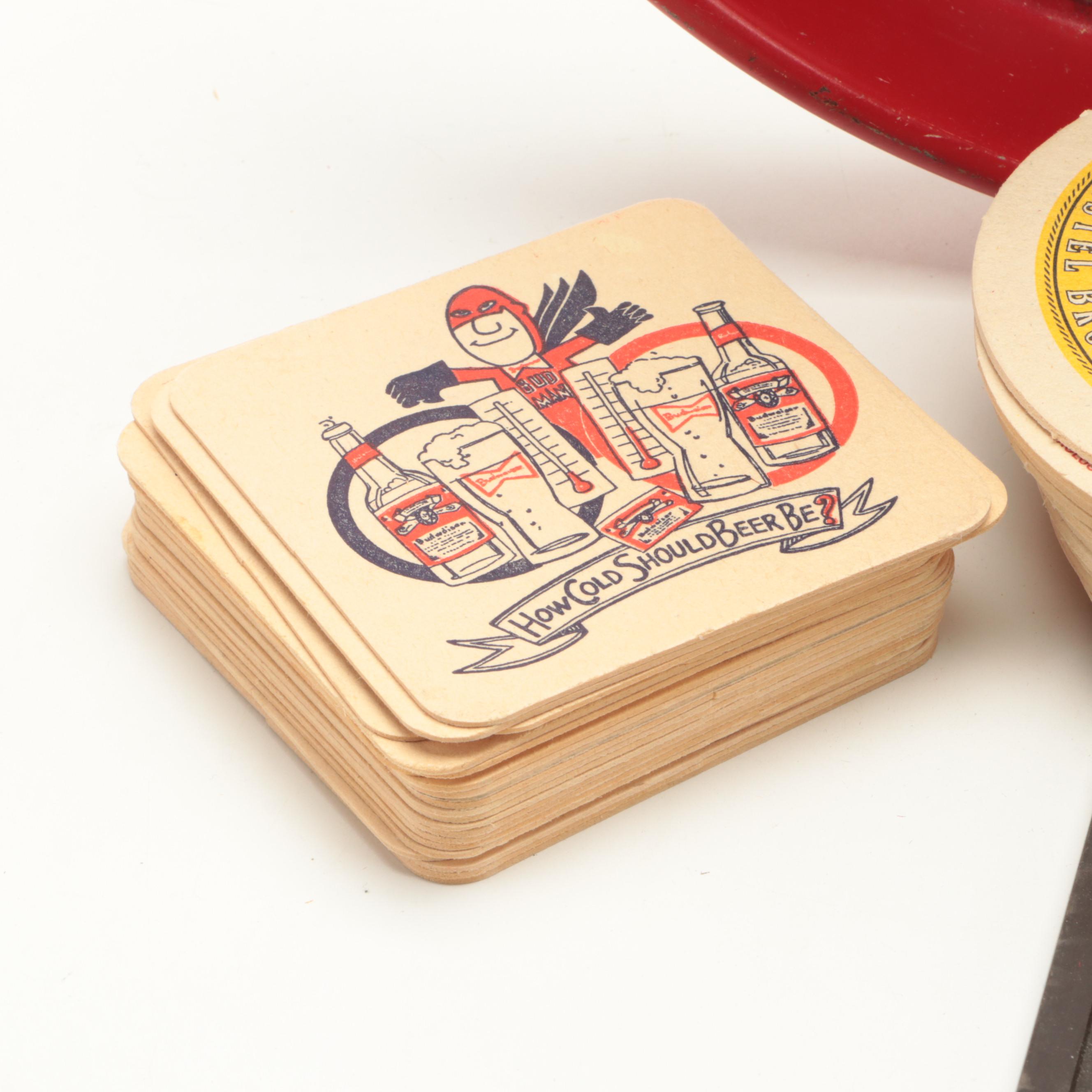 Budweiser Tray with Other Beer and Bar Accessories