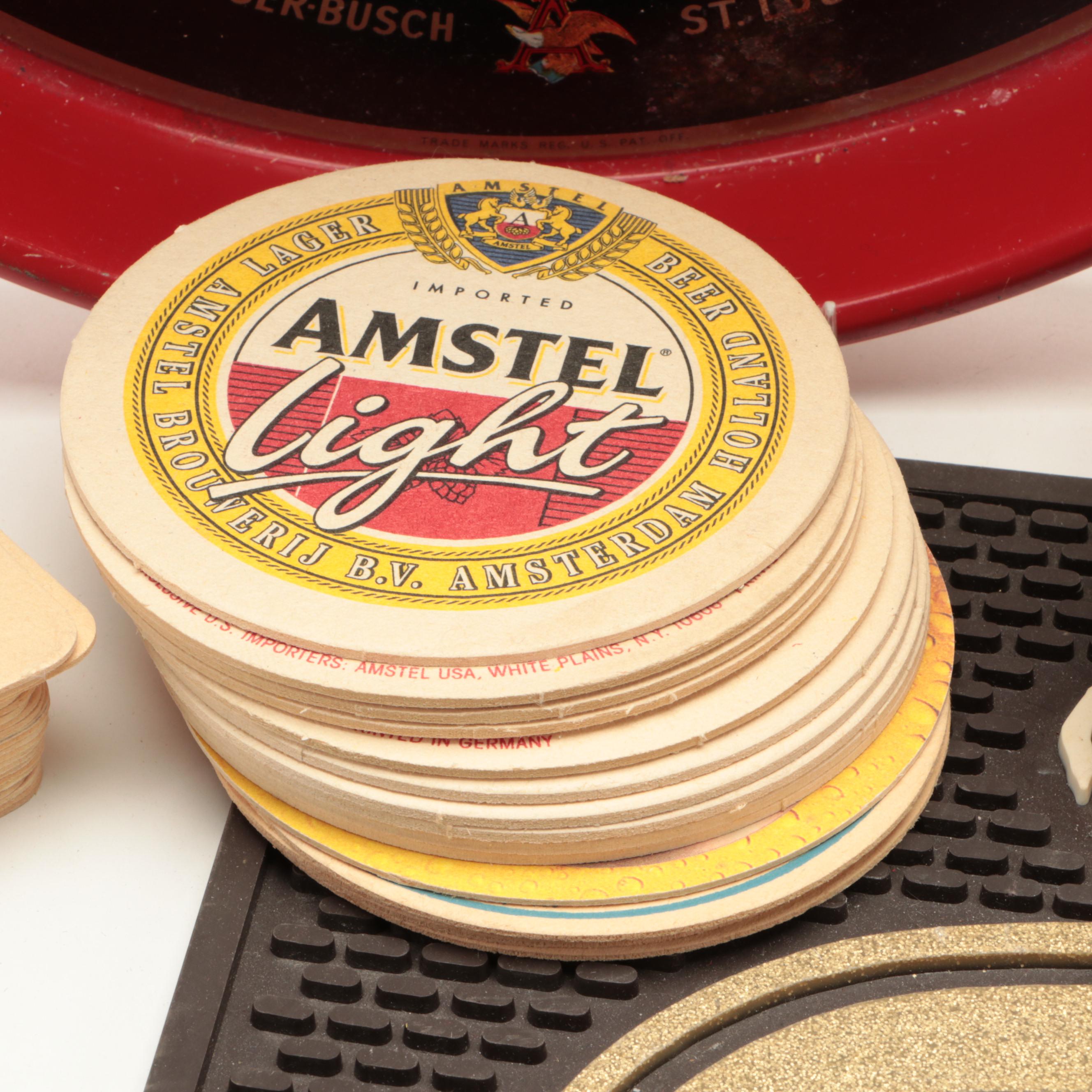 Budweiser Tray with Other Beer and Bar Accessories