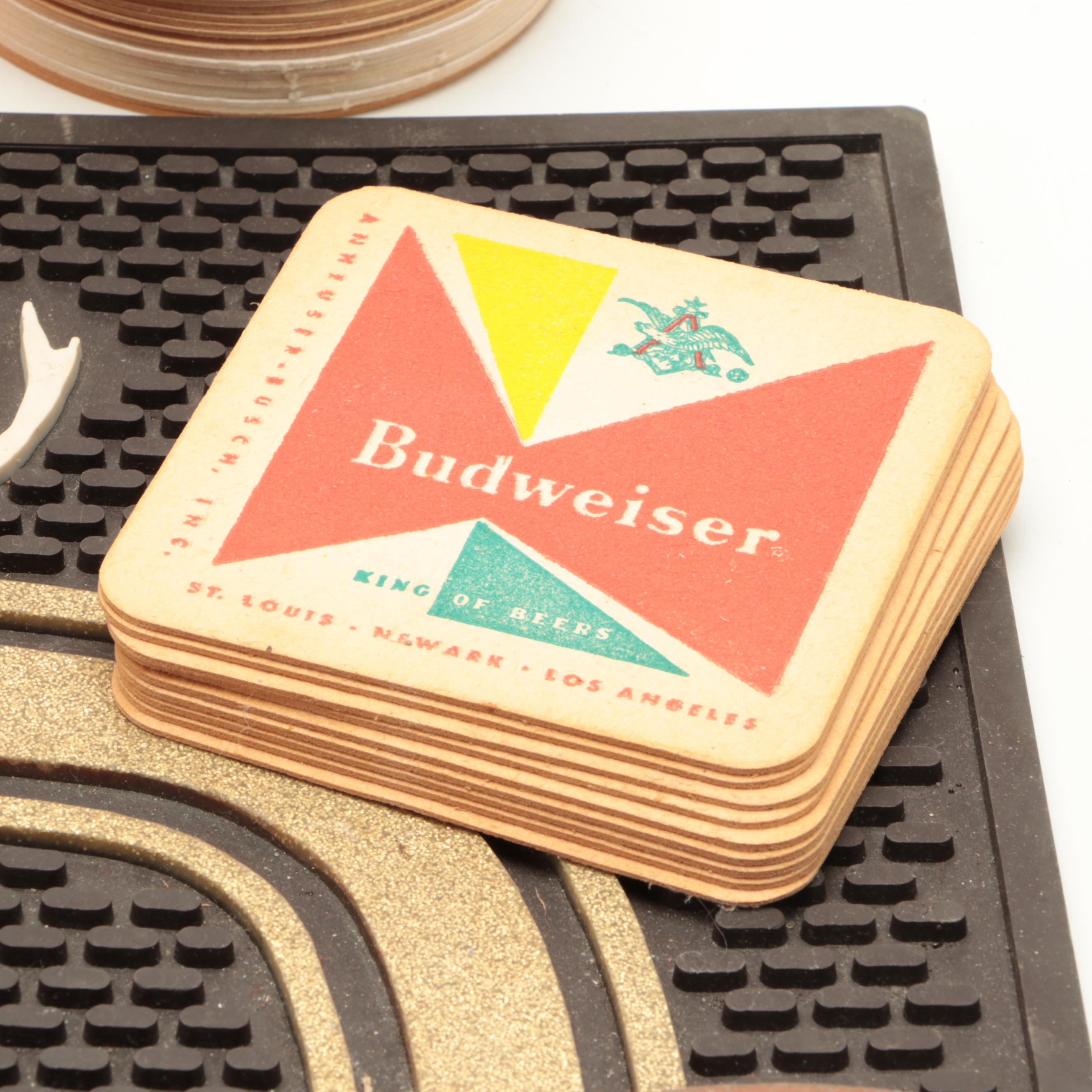 Budweiser Tray with Other Beer and Bar Accessories