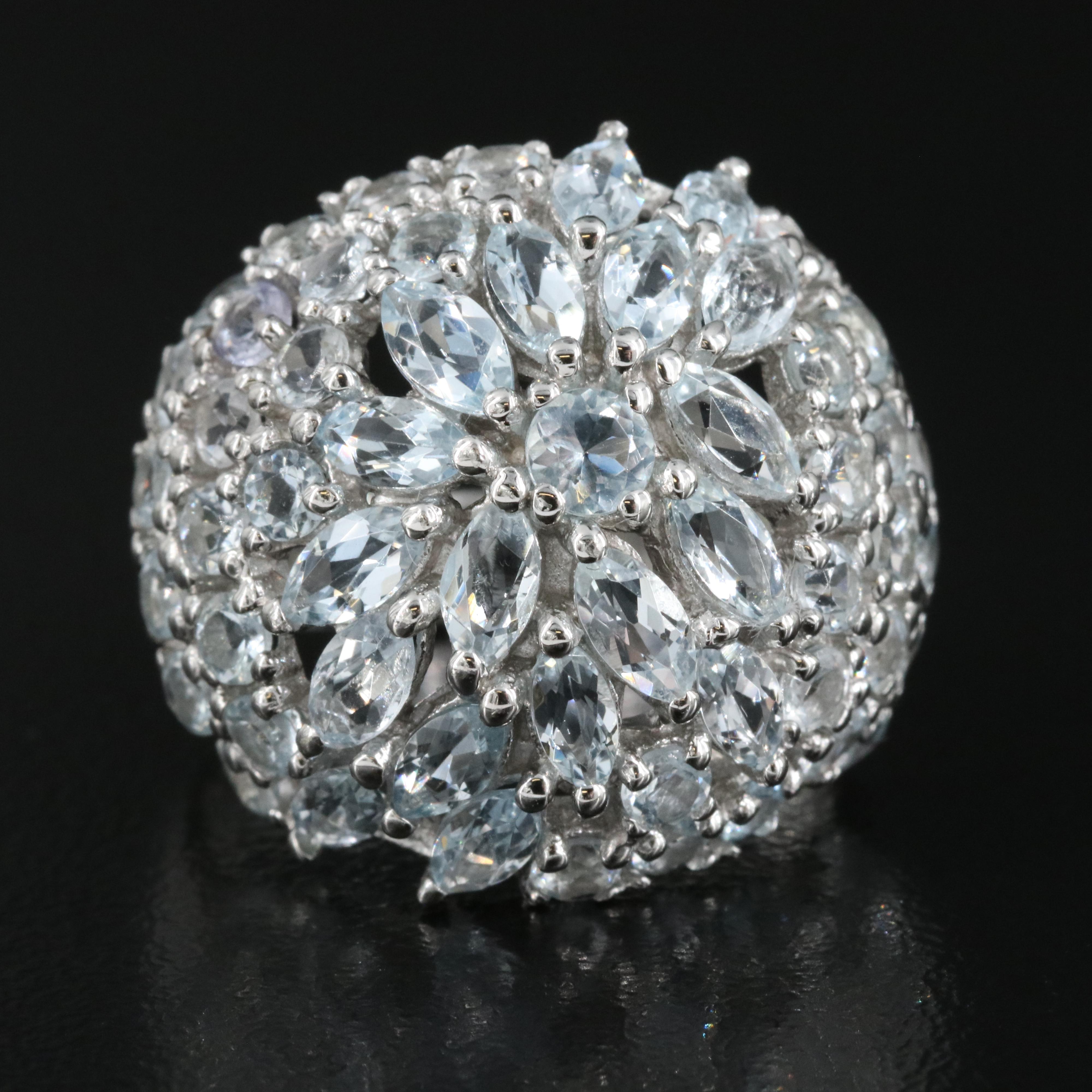 Sterling Aquamarine and Tanzanite Ring