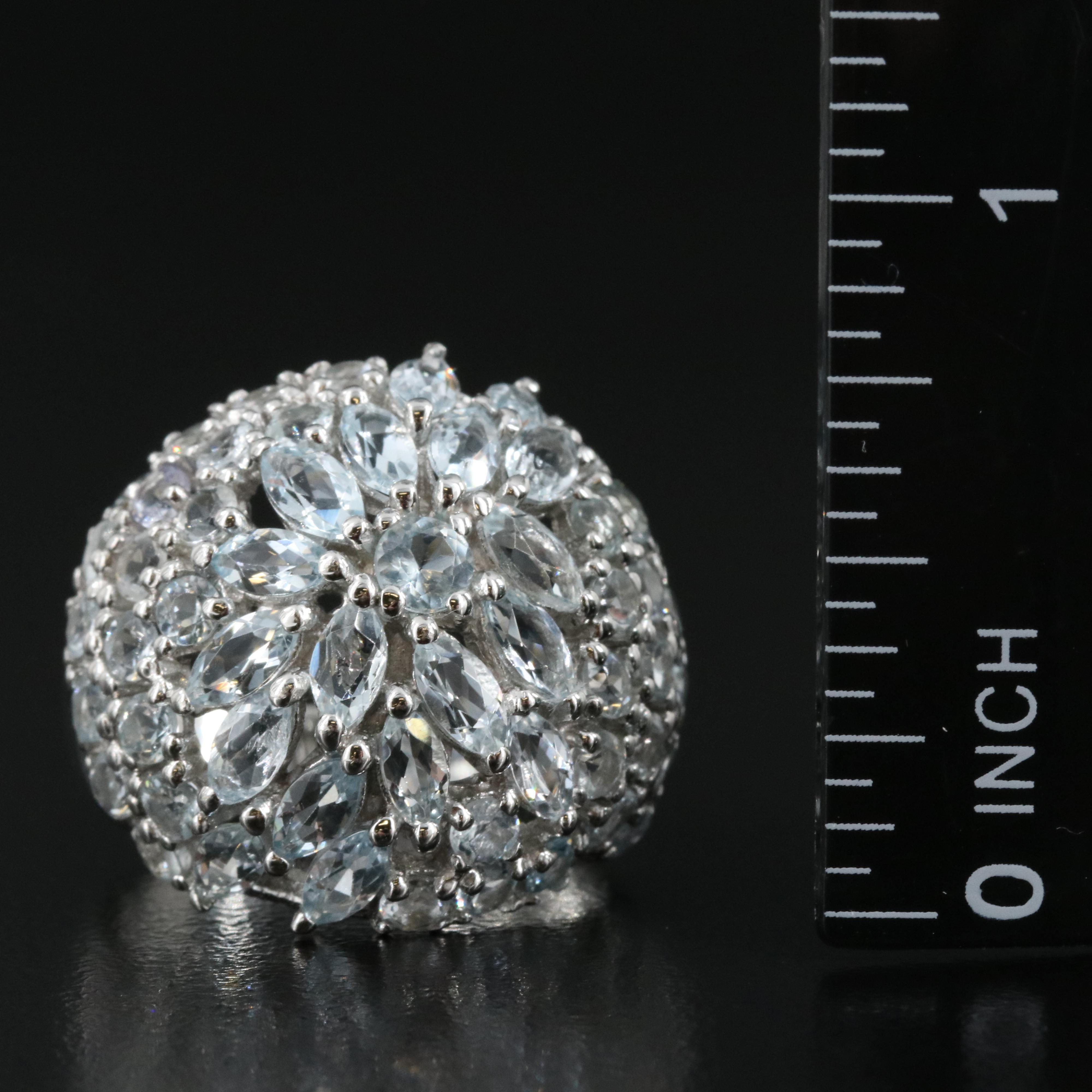 Sterling Aquamarine and Tanzanite Ring