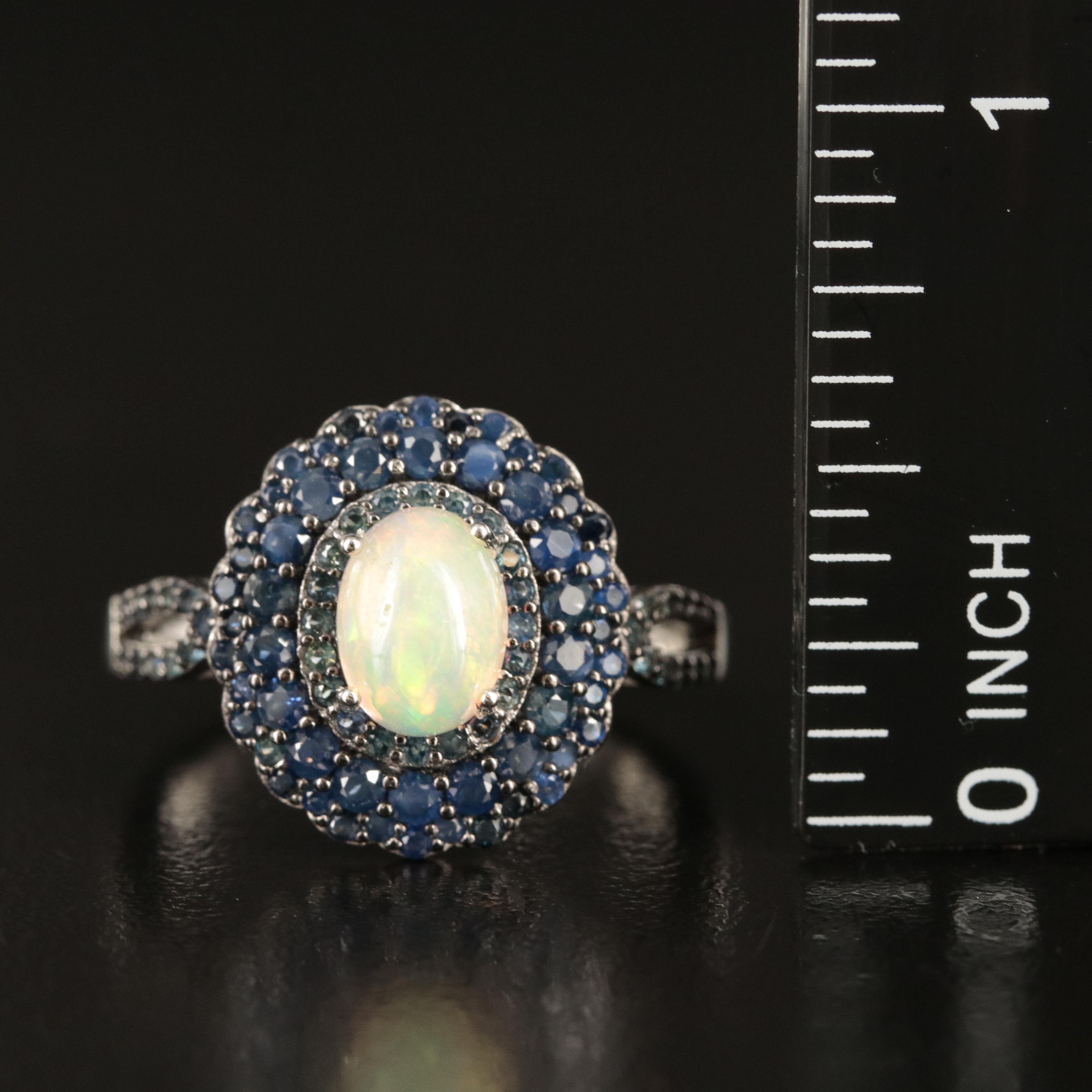 Sterling Opal and Sapphire Ring