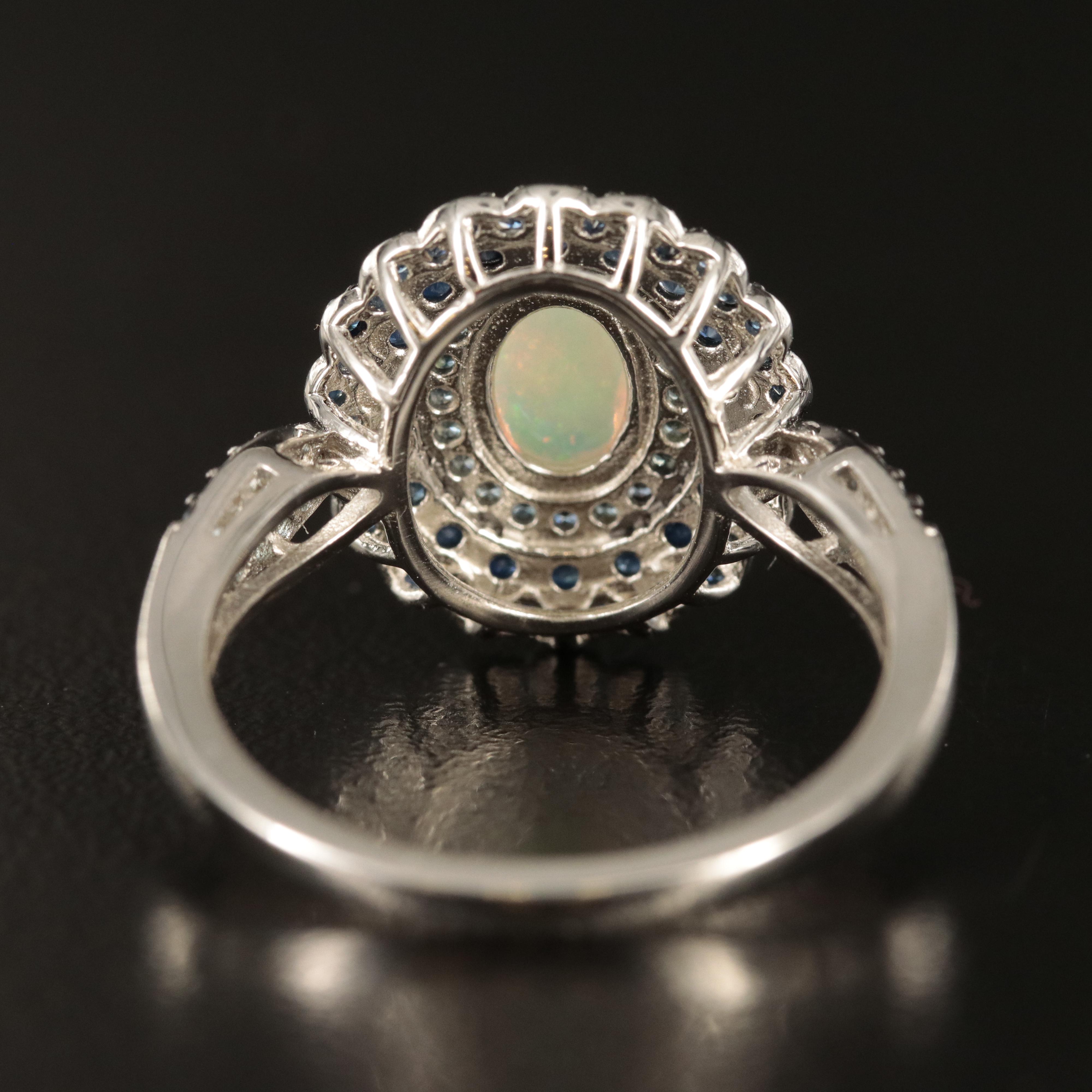Sterling Opal and Sapphire Ring
