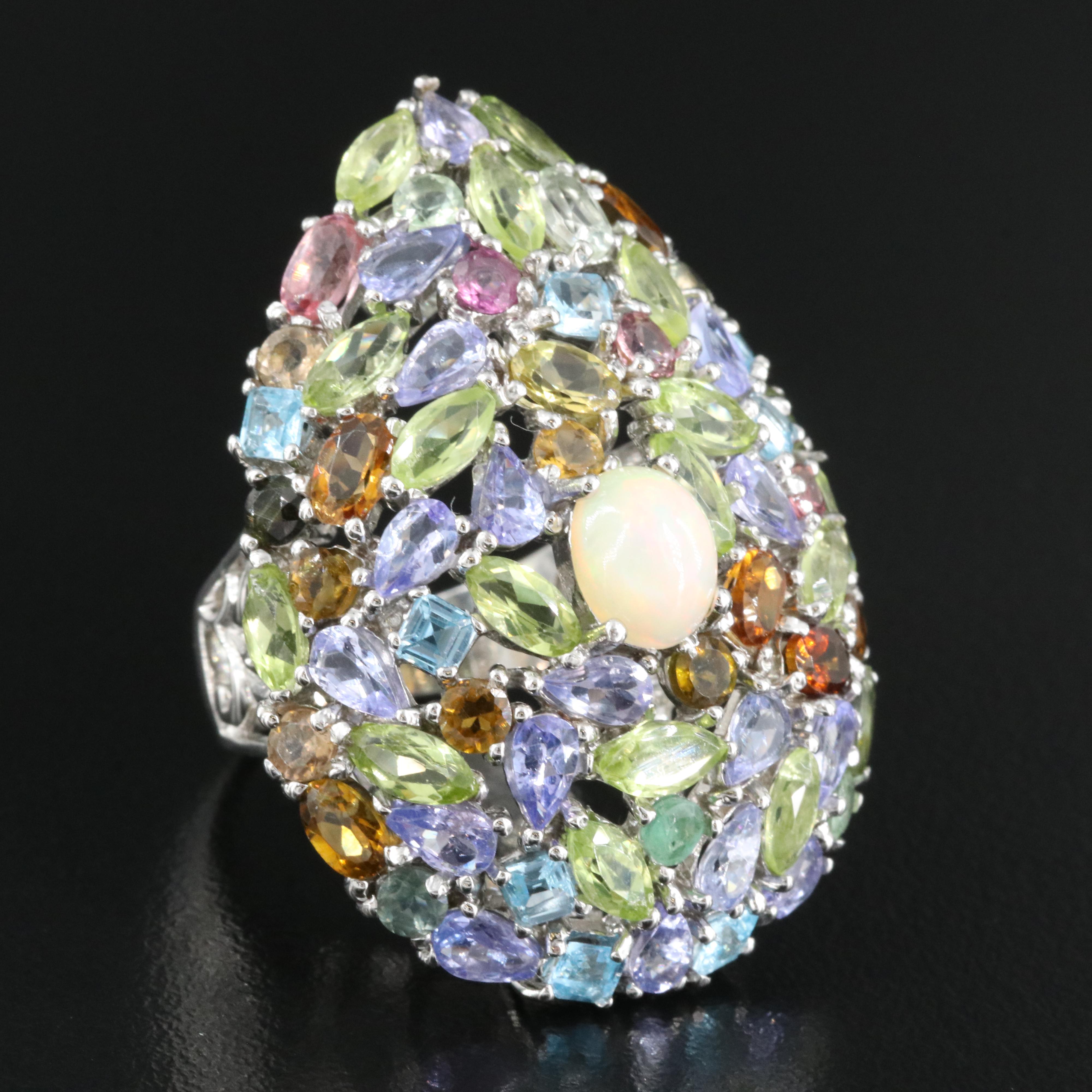 Sterling Ring Including Opal, Peridot and Tourmaline