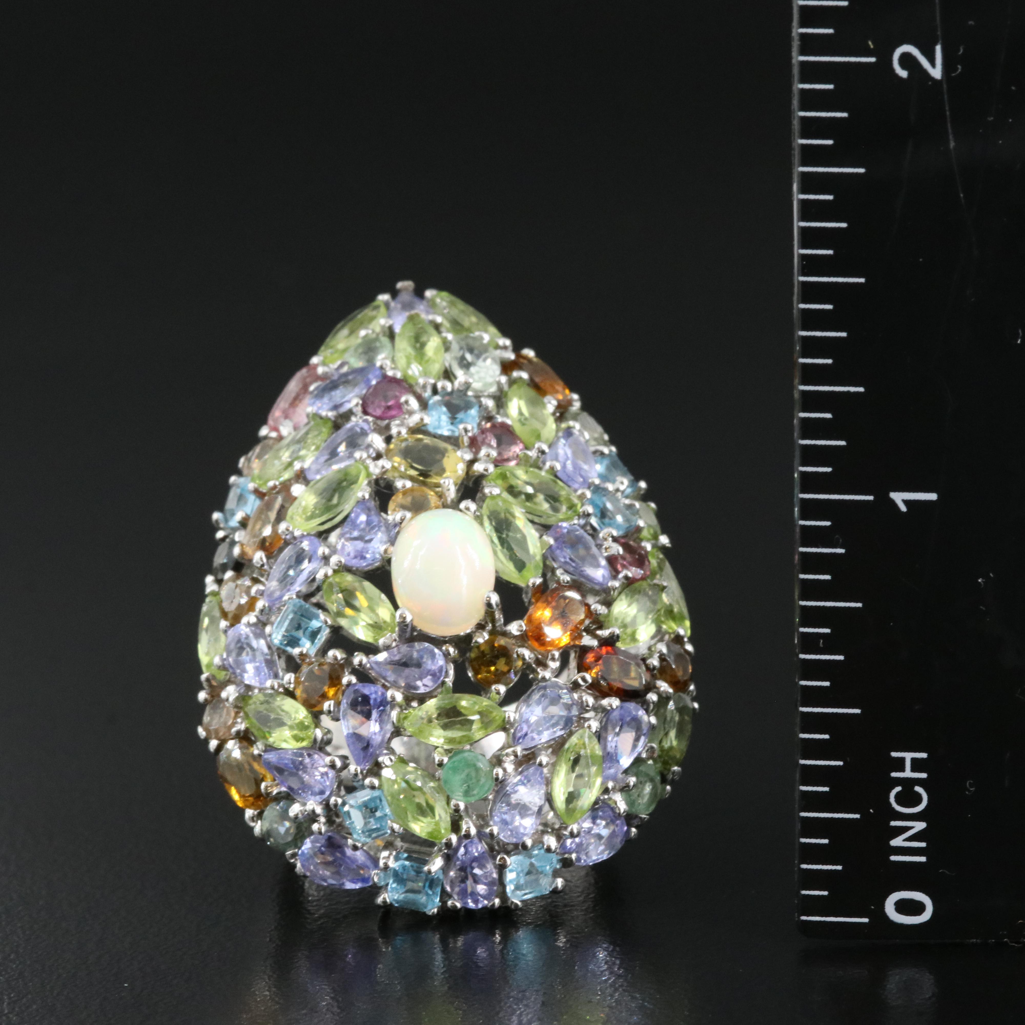 Sterling Ring Including Opal, Peridot and Tourmaline