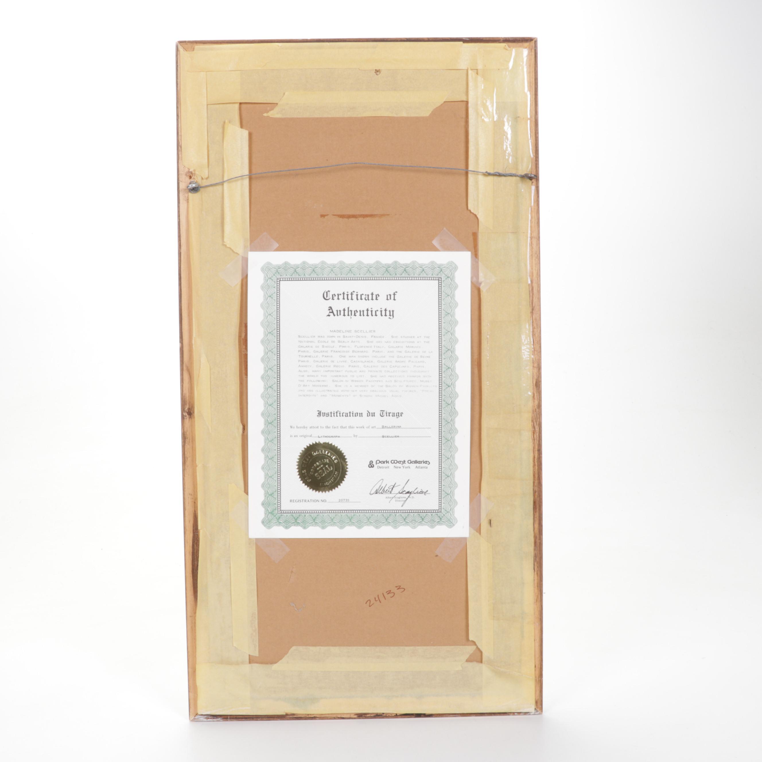 Madeleine Scellier Color Lithograph "Ballerina," Late 20th Century