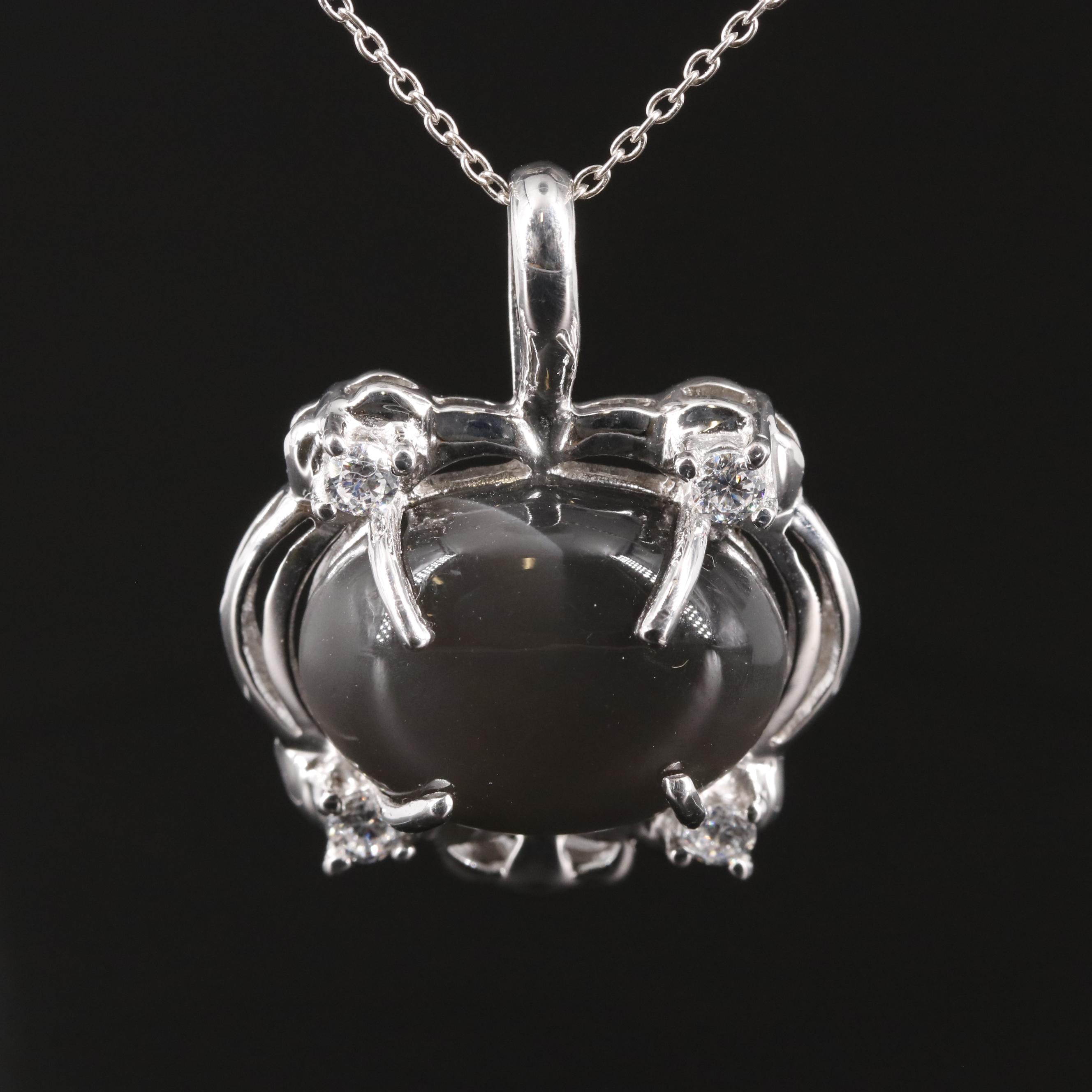 Sterling Moonstone and Cubic Zirconia Pendant Necklace