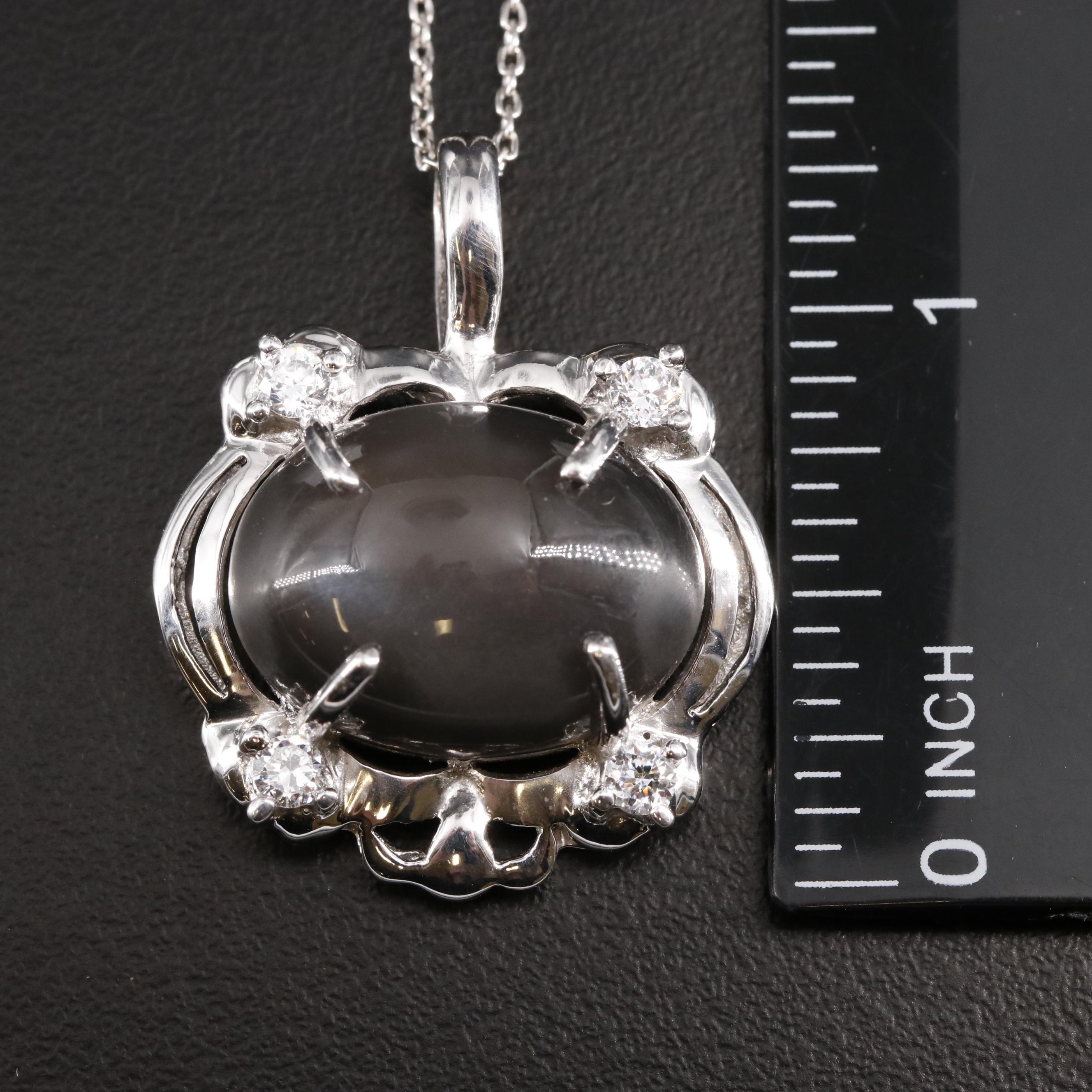 Sterling Moonstone and Cubic Zirconia Pendant Necklace